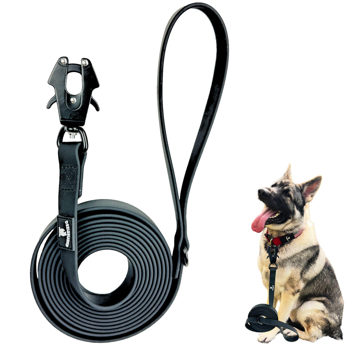 DEZIZEUSK9 correa para perros con gancho tijera, sujeción segura durante paseos.