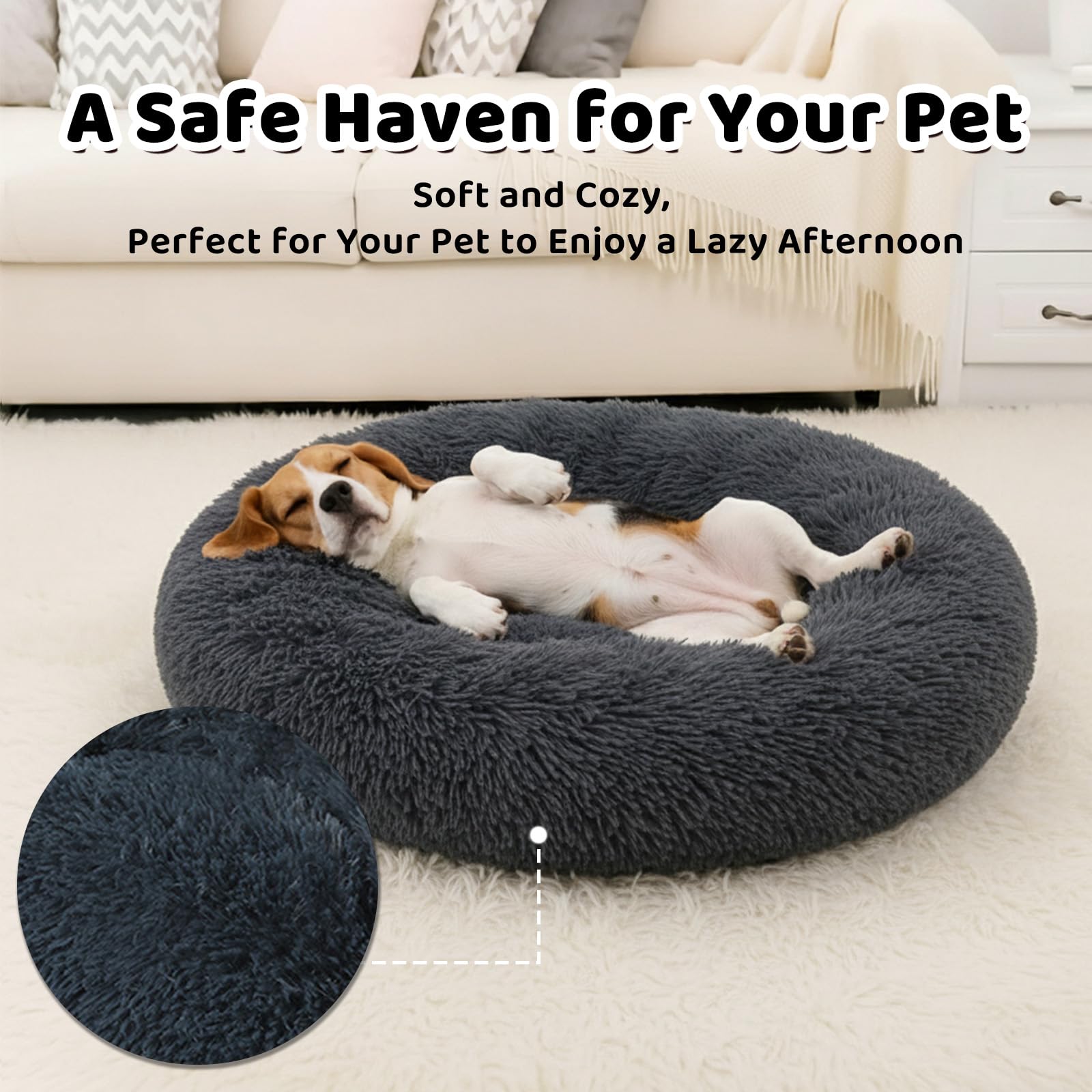 Cama DFQ para perro mediano en terciopelo suave, descanso cómodo.