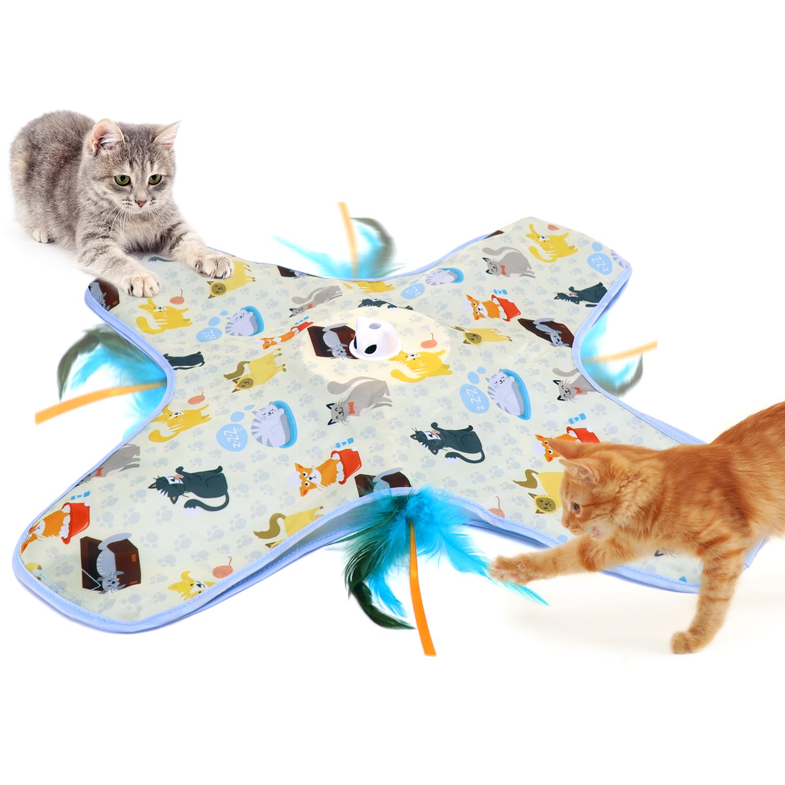 DFQ juguete interactivo para gatos con pluma móvil estimula caza y ejercicio.