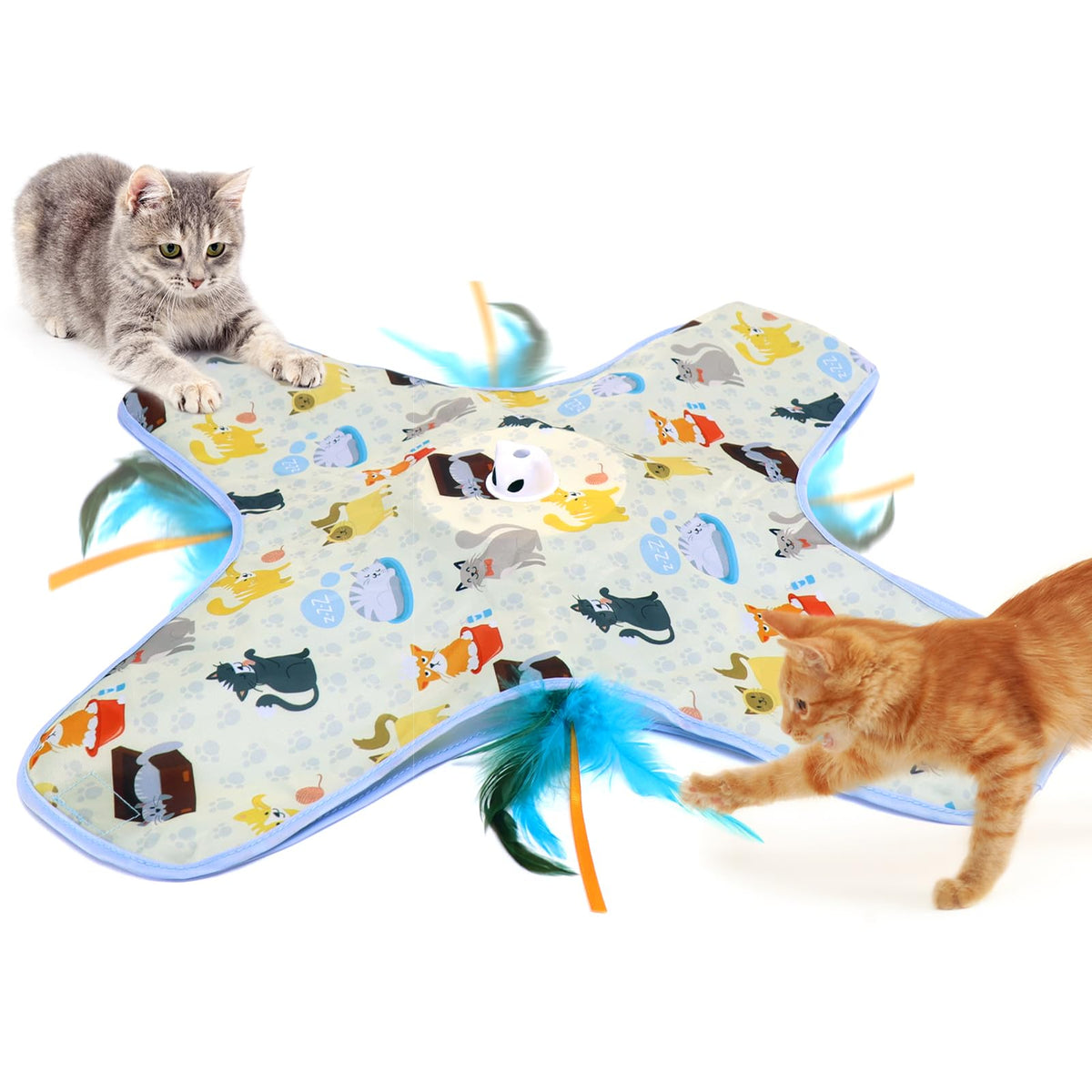 DFQ juguete interactivo para gatos con pluma móvil estimula caza y ejercicio.