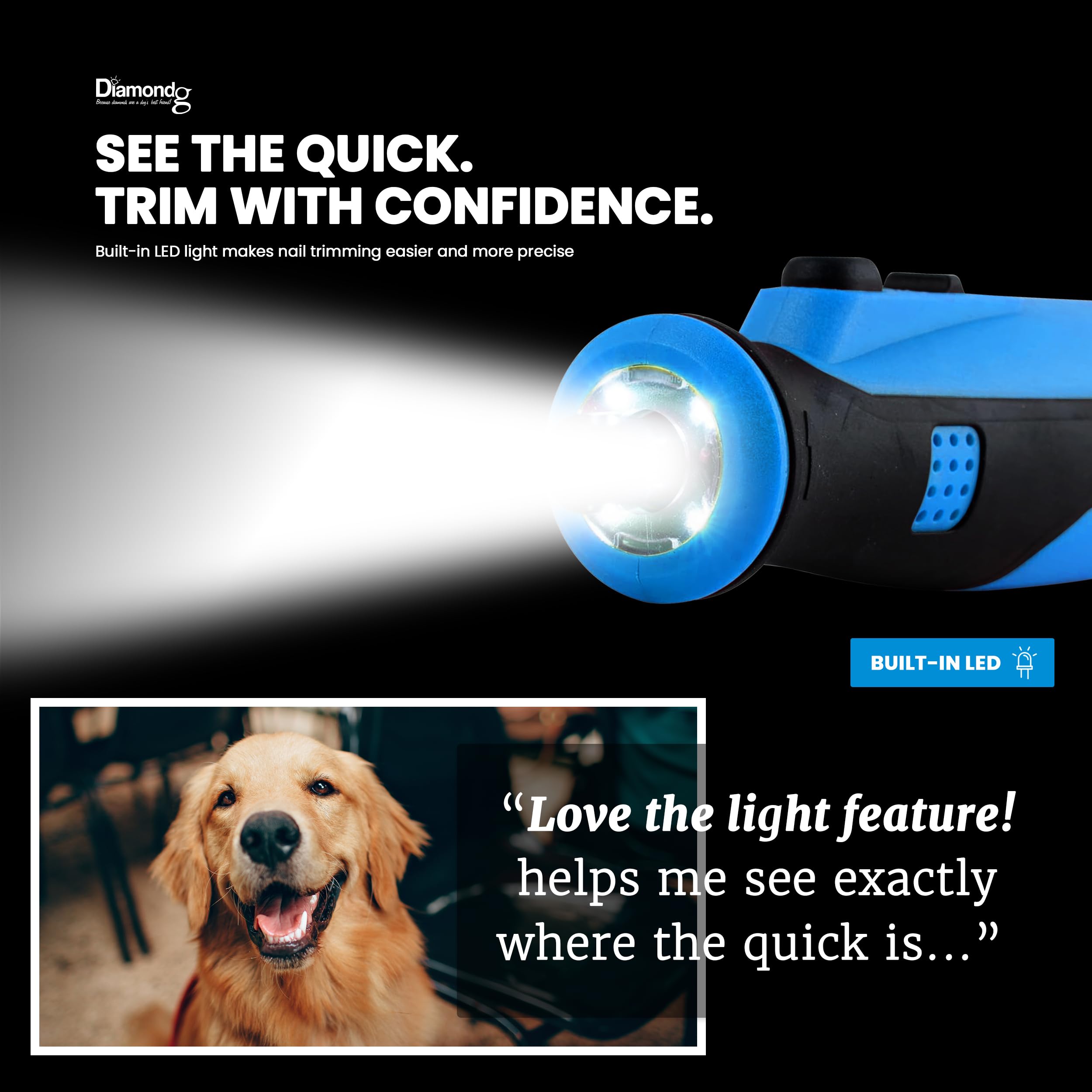 Diamondg afilador de uñas para perros diseño ergonómico para agarre cómodo.
