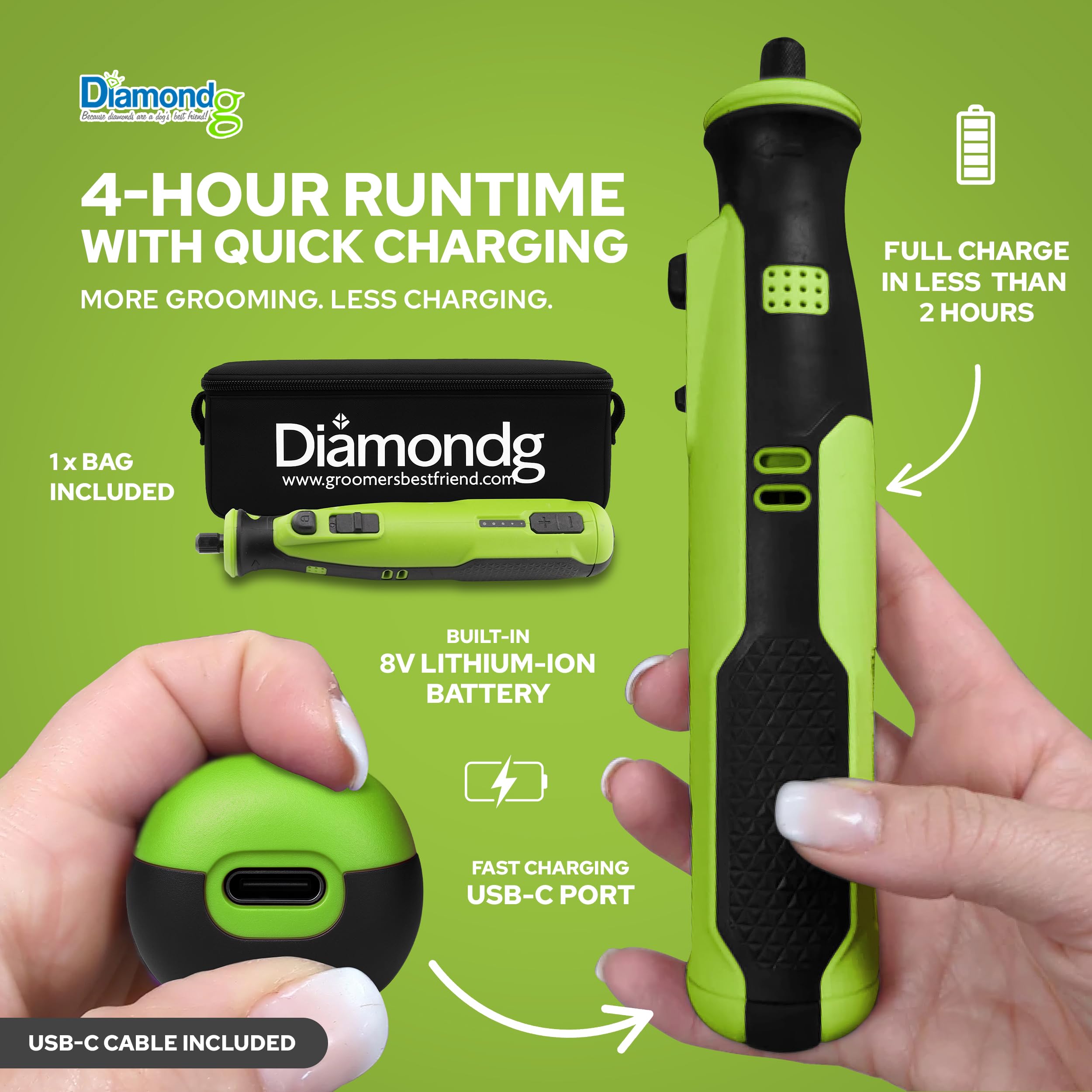 Iluminación integrada en Diamondg para ver uñas con mayor claridad.