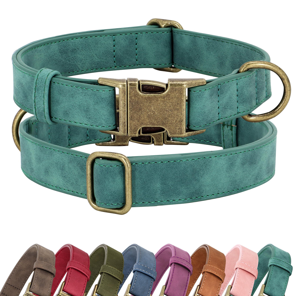 Didog collar de cuero PU verde para perros grandes, cómodo para uso diario.