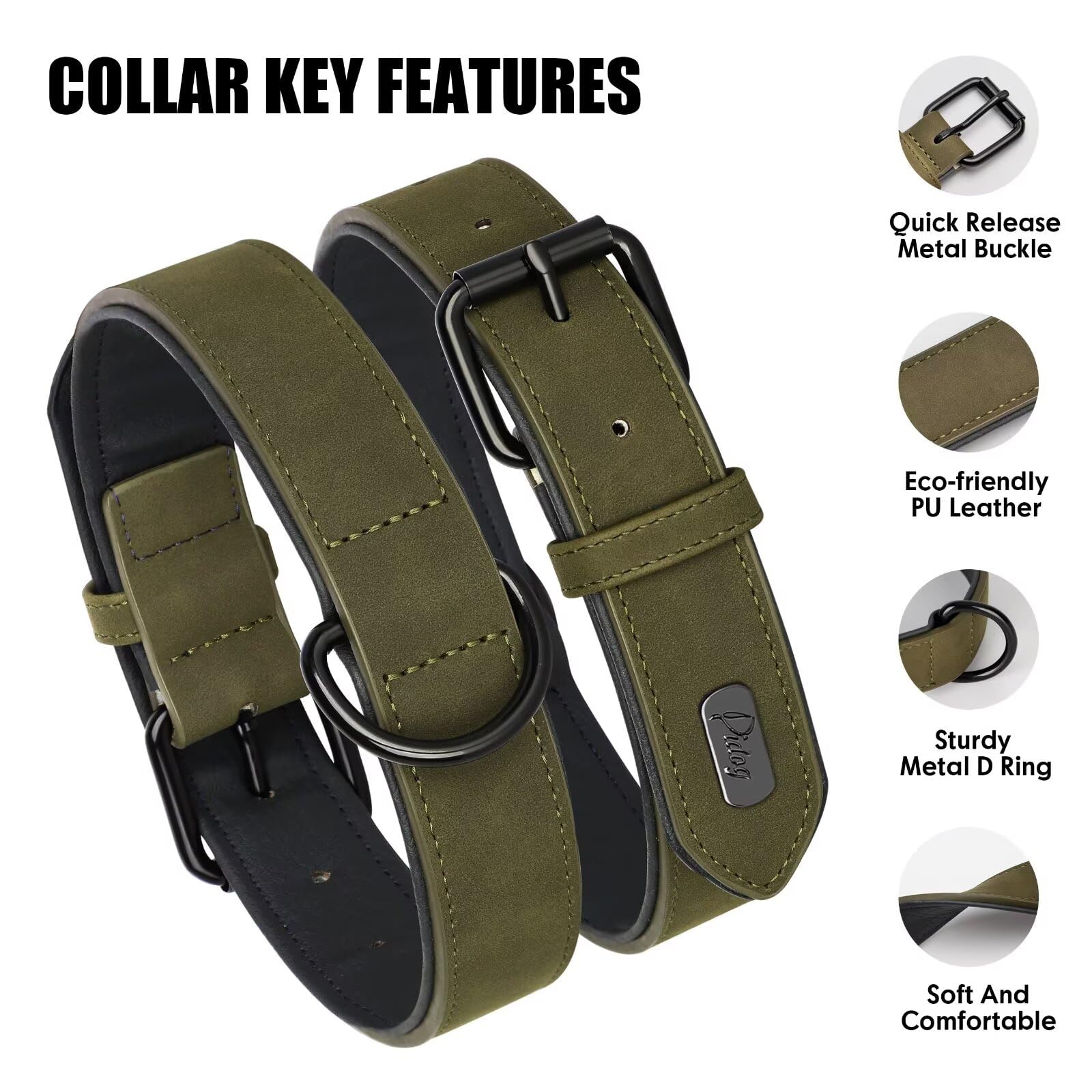 Didog collar con anilla en D para correa, fácil de sujetar.