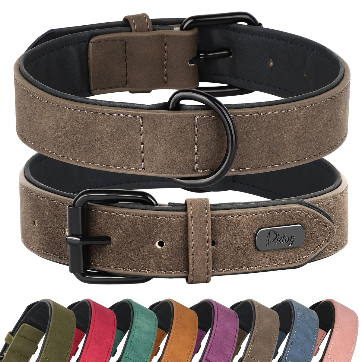 Didog collar de cuero acolchado marrón para paseos diarios y cómodos.
