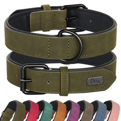 Didog collar de cuero acolchado verde oscuro, ideal para paseos cómodos de gran tamaño.