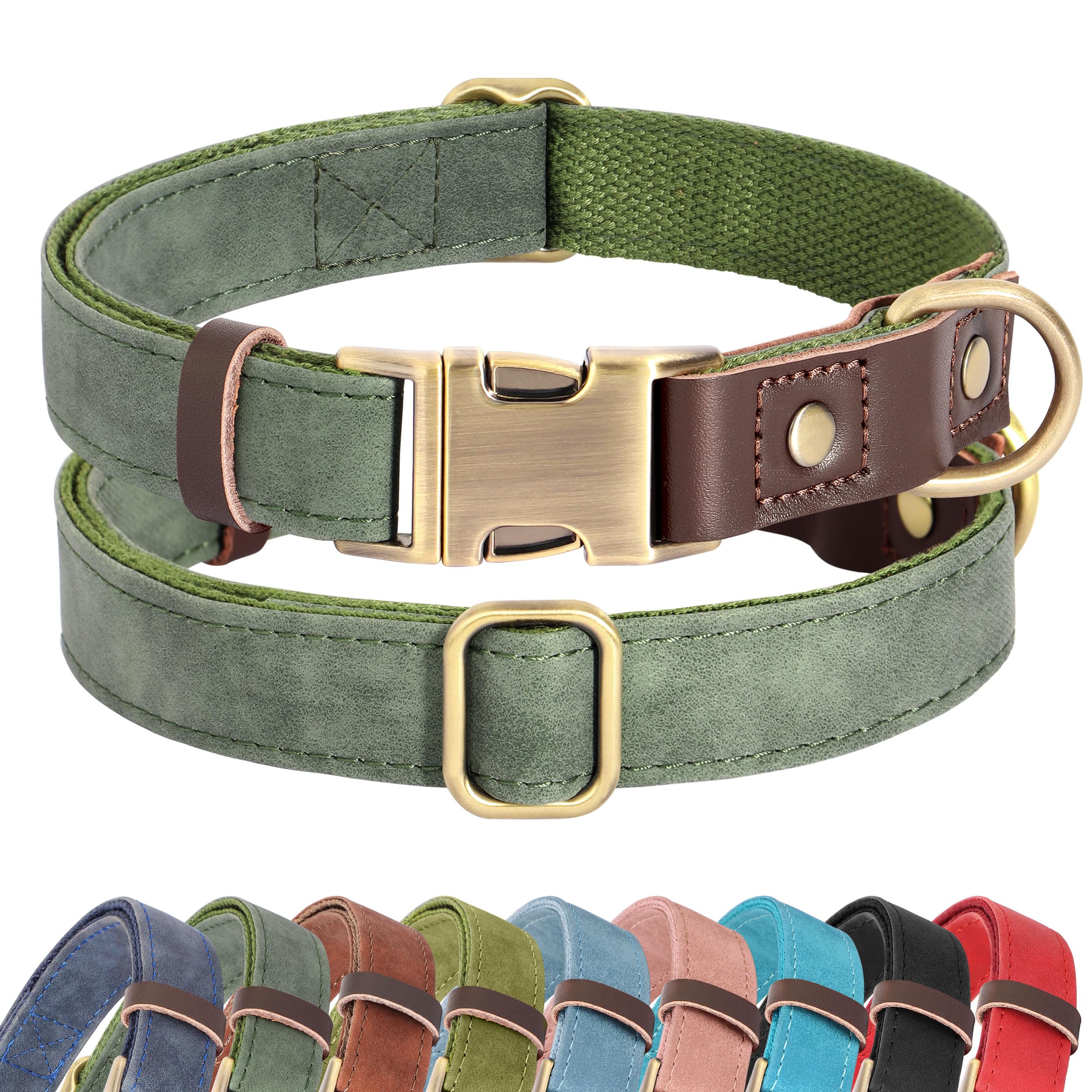 Didog collar grande de cuero PU verde con cierre rapido para paseos diarios.