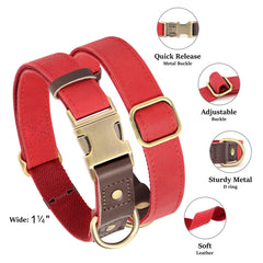 Detalle del cierre de liberación rápida en Didog collar rojo para perros grandes.