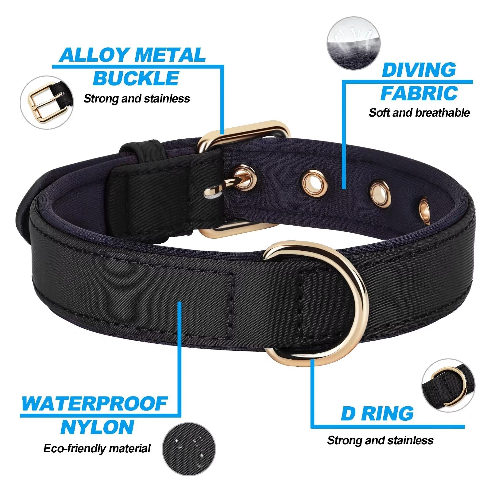 Didog collar de nylon reciclado suave y duradero para uso diario.