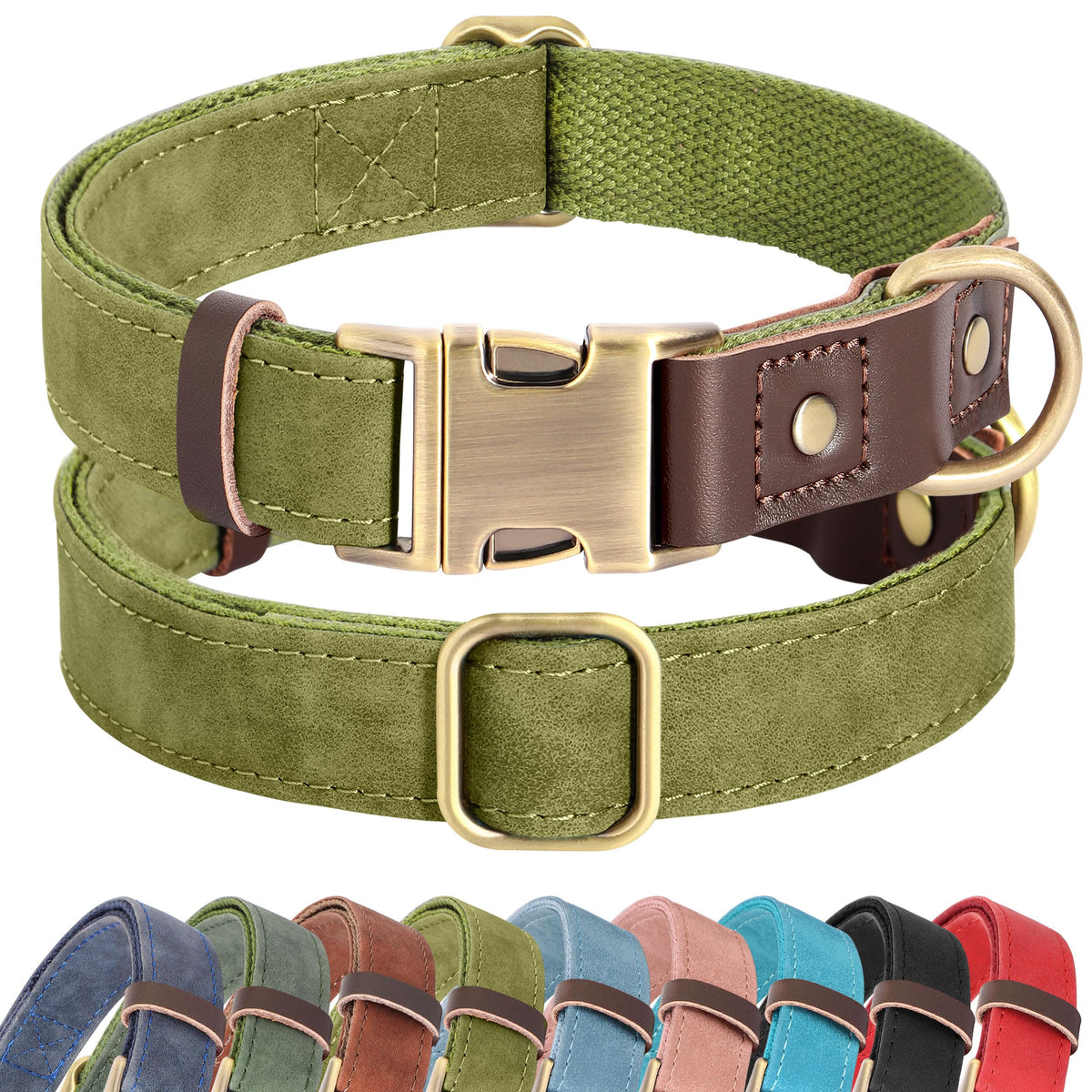 Didog collar de piel PU suave en oliva para perros grandes y cómodos