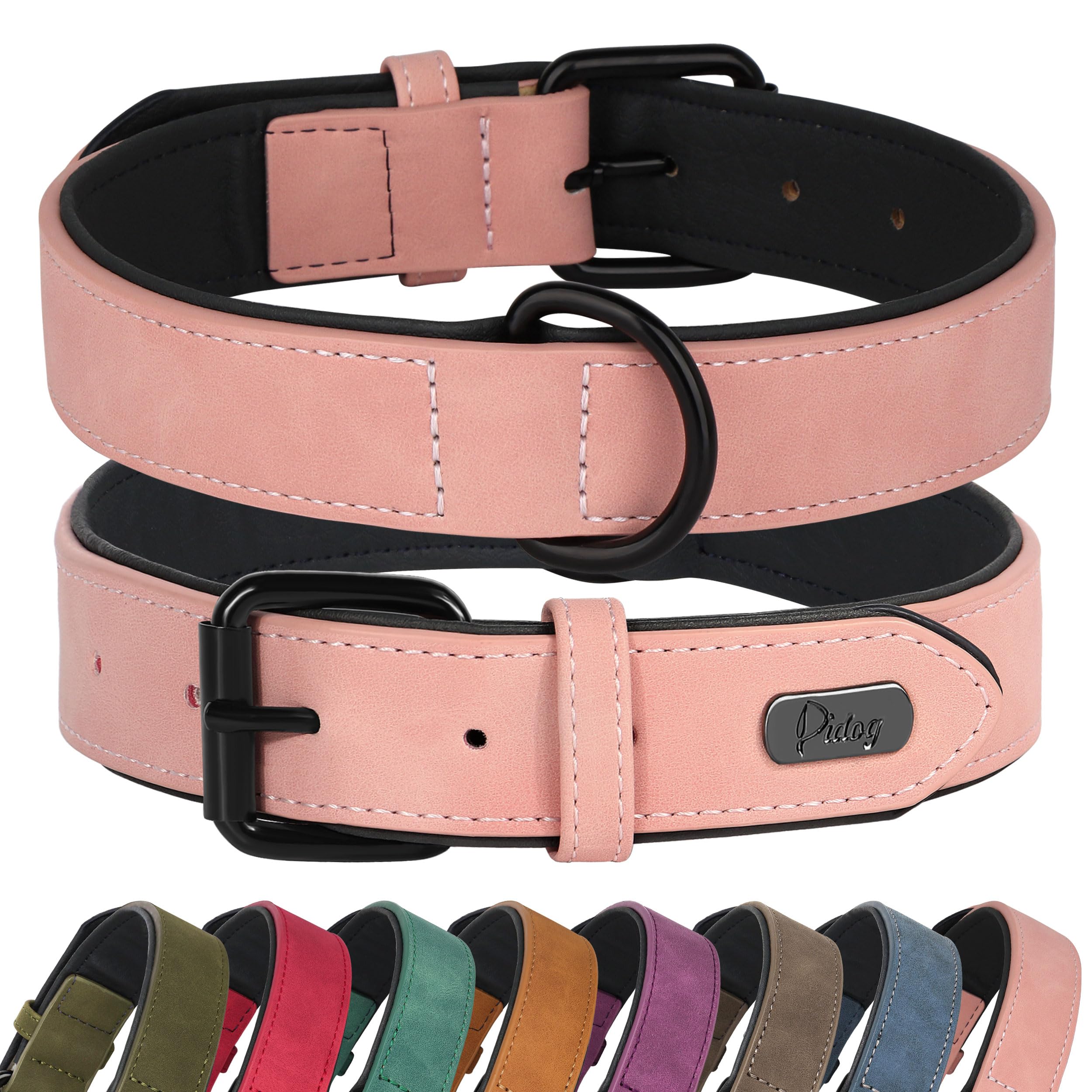 Collar Didog de piel sintética rosa, ajuste cómodo para perros grandes.