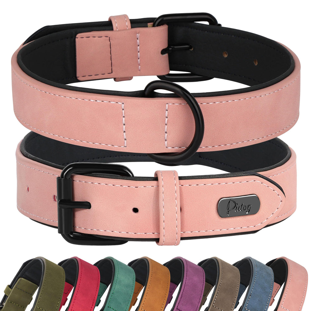 Collar Didog de piel sintética rosa, ajuste cómodo para perros grandes.