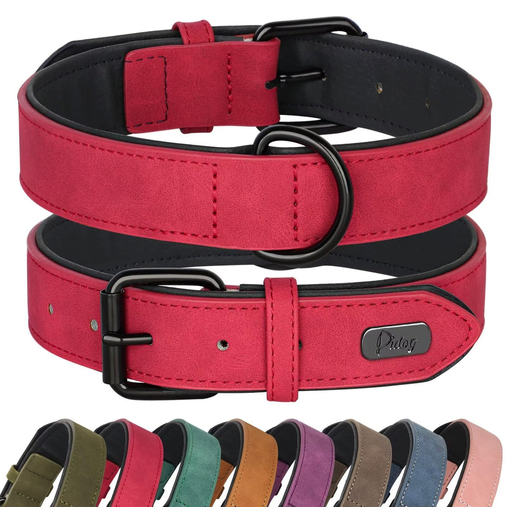 Didog collar rojo acolchado en primer plano para perro grande, ideal para paseos.