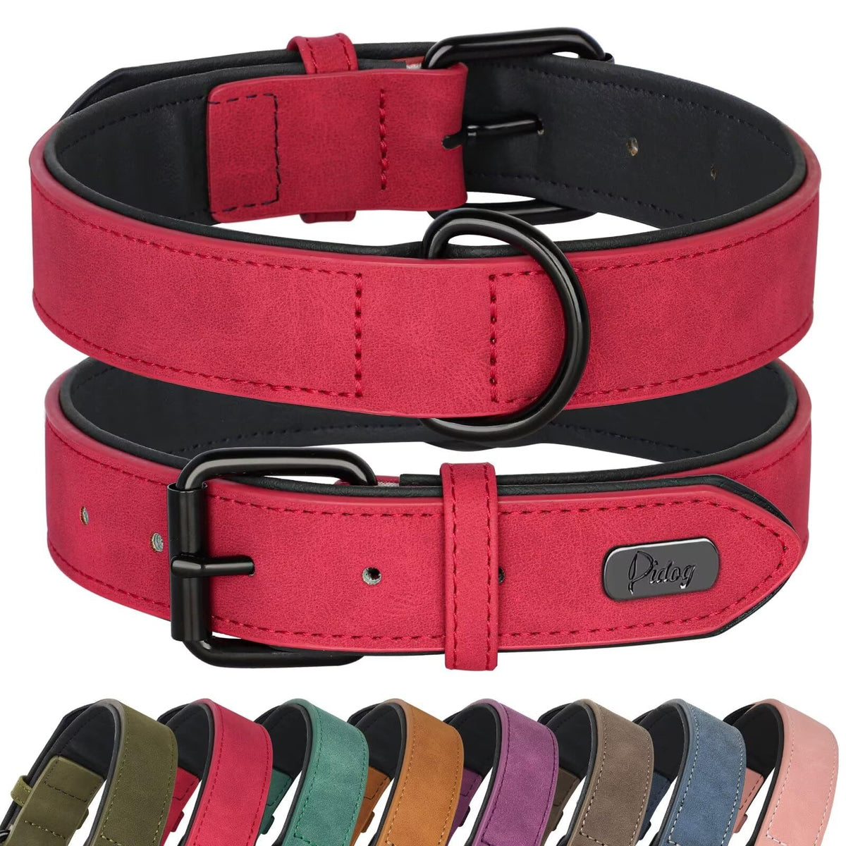 Didog collar rojo acolchado en primer plano para perro grande, ideal para paseos.