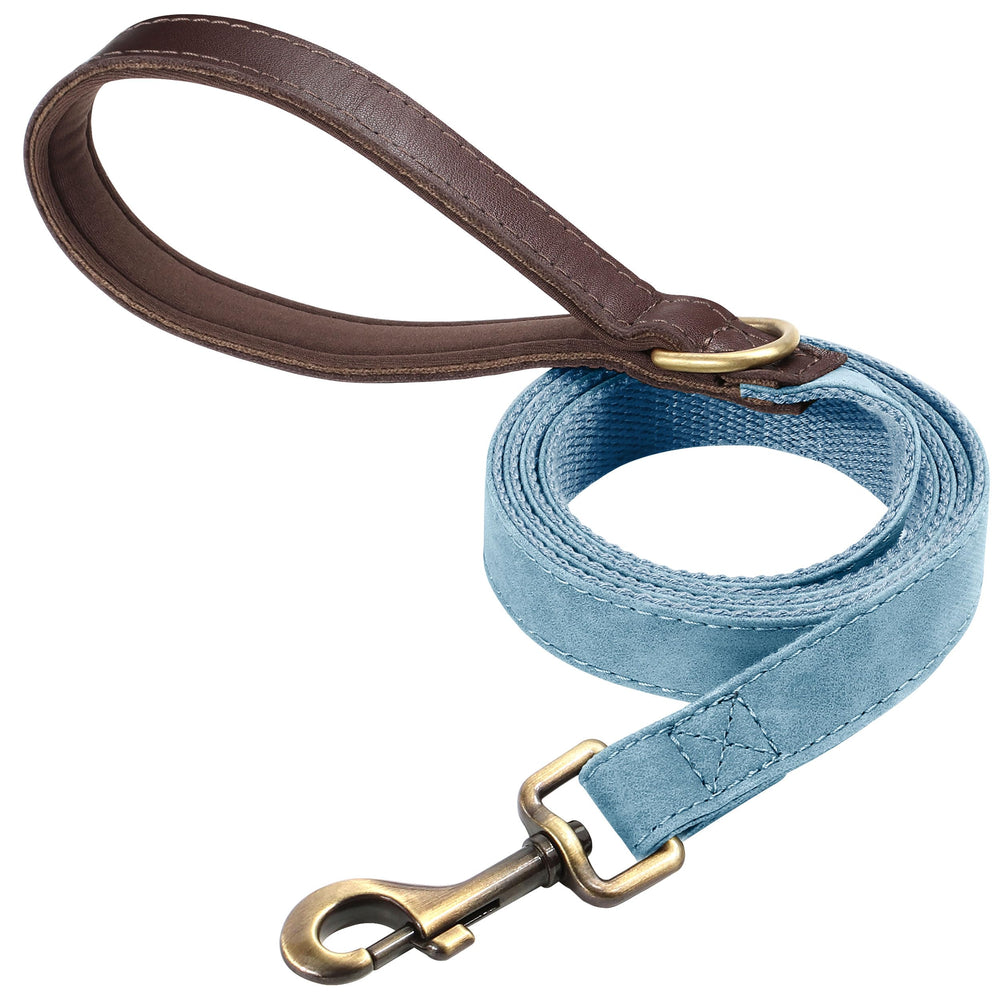 Didog correa cuero sintetico para perro pequeno, paseos comodos con denim azul.