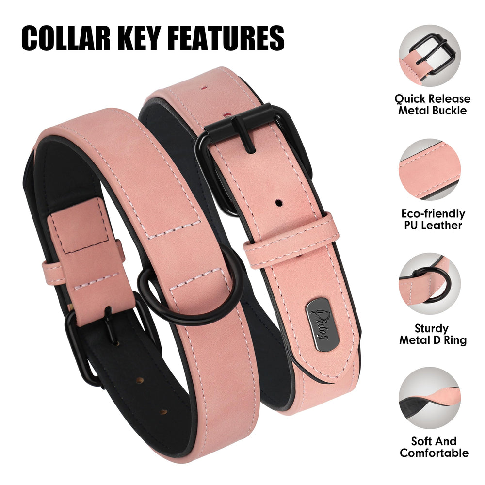 Didog collar, hebilla metálica resistente en rosa.