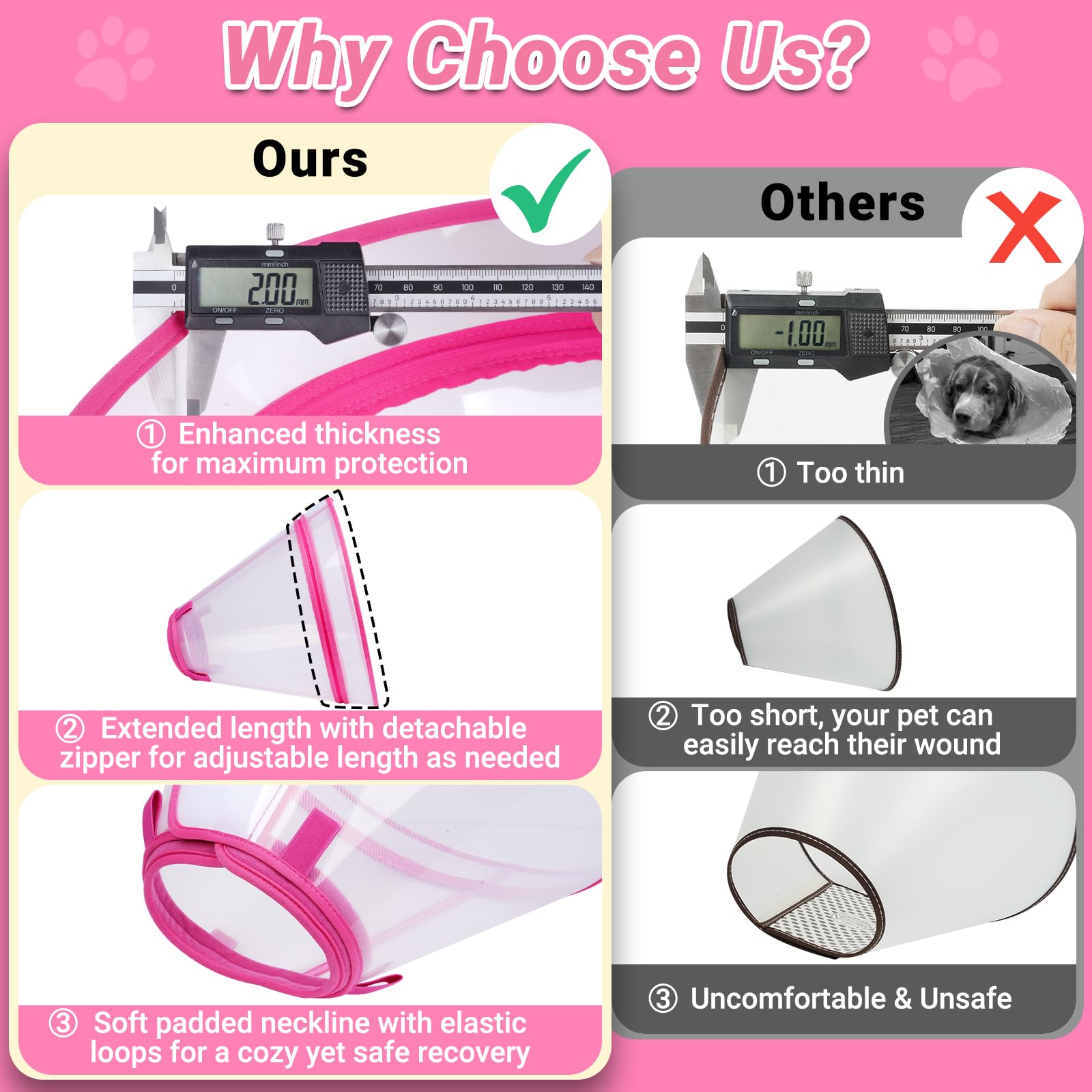 Detalle de cremallera desmontable del collar Didopet rosa L para ajustar longitud