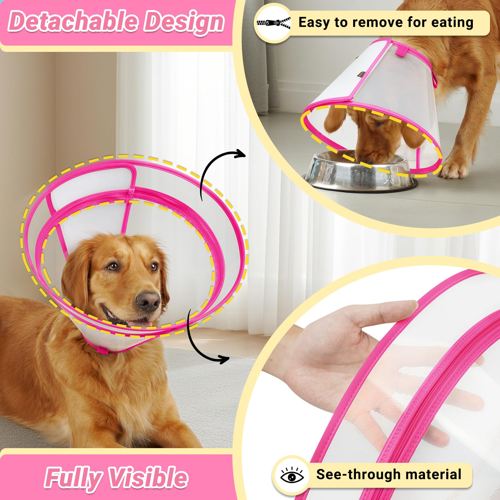 Didopet collar isabelino rosa L, vista lateral, cómodo y seguro para el perro