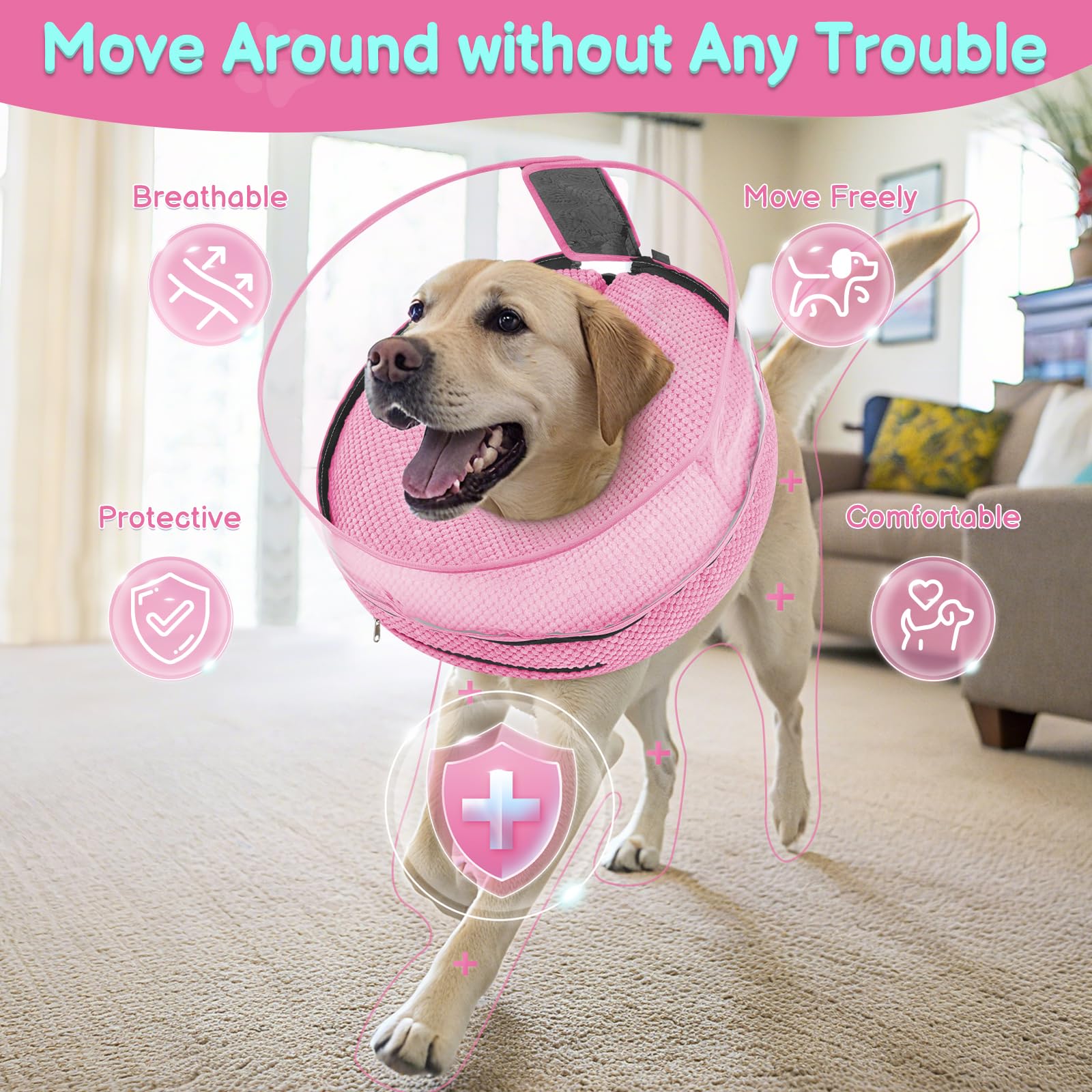Didopet confort para perros rosas, protección suave que facilita la recuperación diaria.