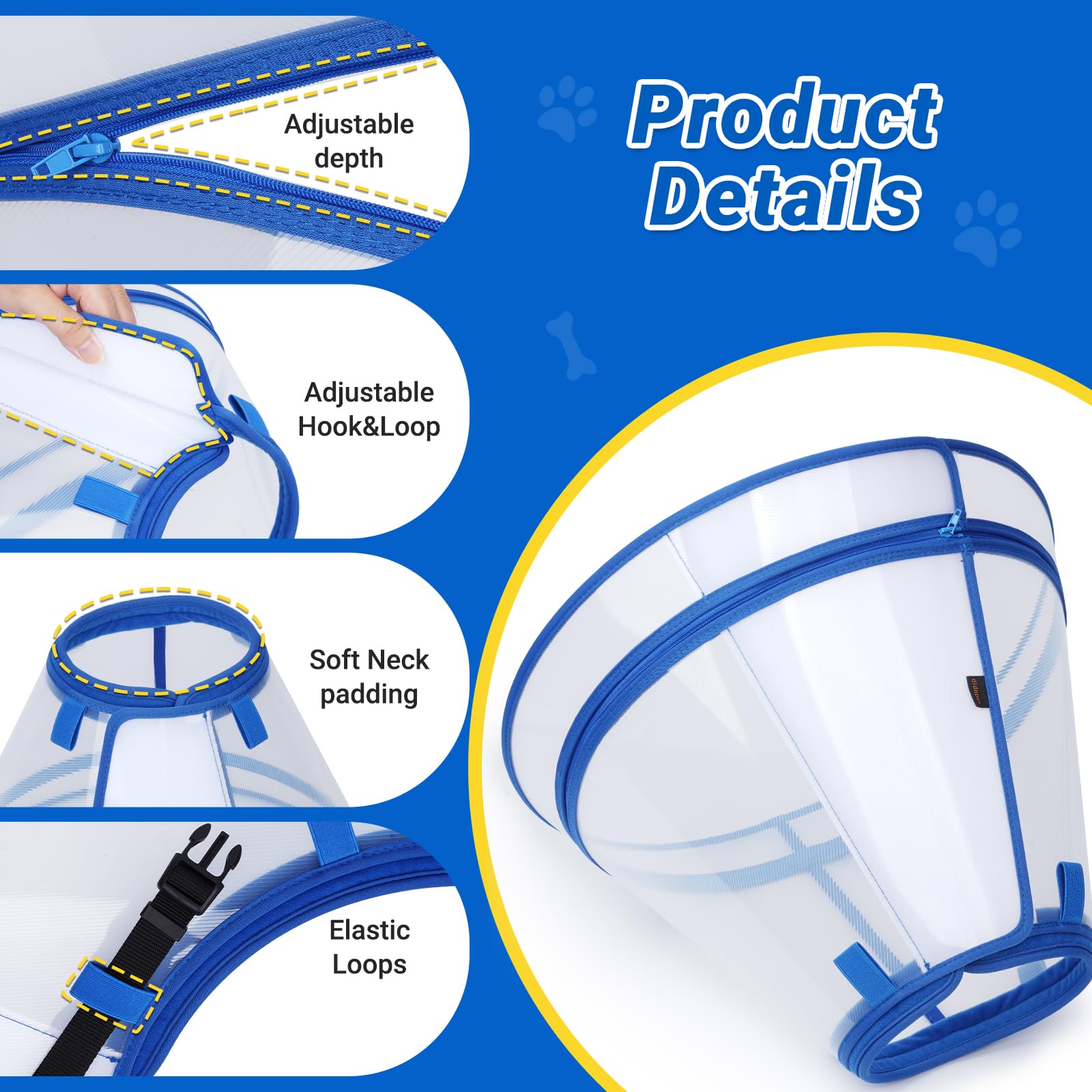 Didopet cono ajuste de longitud desmontable para heridas en ubicaciones variadas.