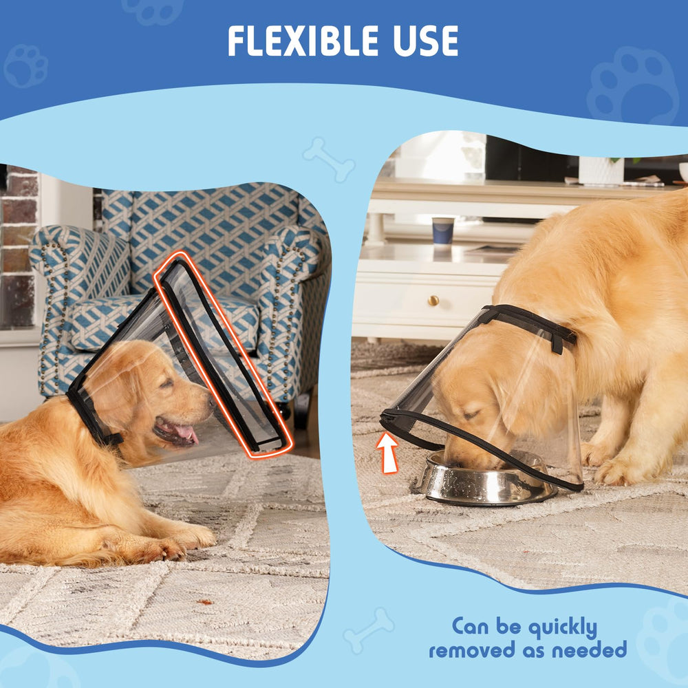 Cono Didopet de recuperación compatible con varios tamaños de perro, ajuste seguro y estable.