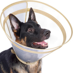 Cono Didopet de recuperación para perros transparente con visión completa.