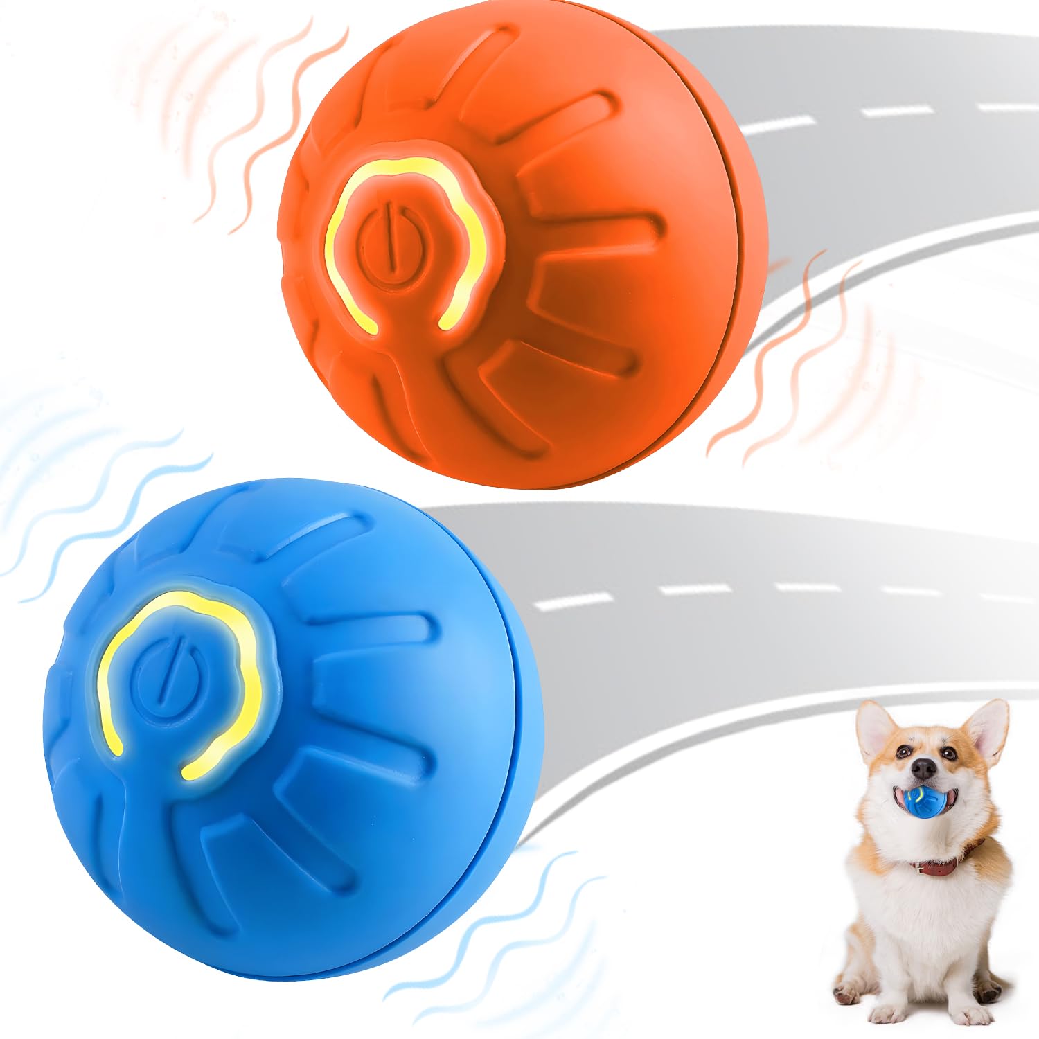 Diehous Pelota interactiva para perros con movimiento tembloroso y colores azul naranjo.