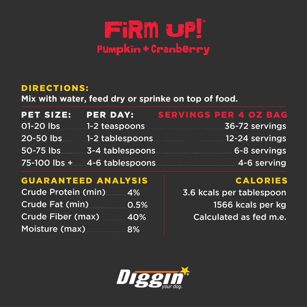 Diggin' Your Dog FiRM UP fibra para consistencia de heces más estable.