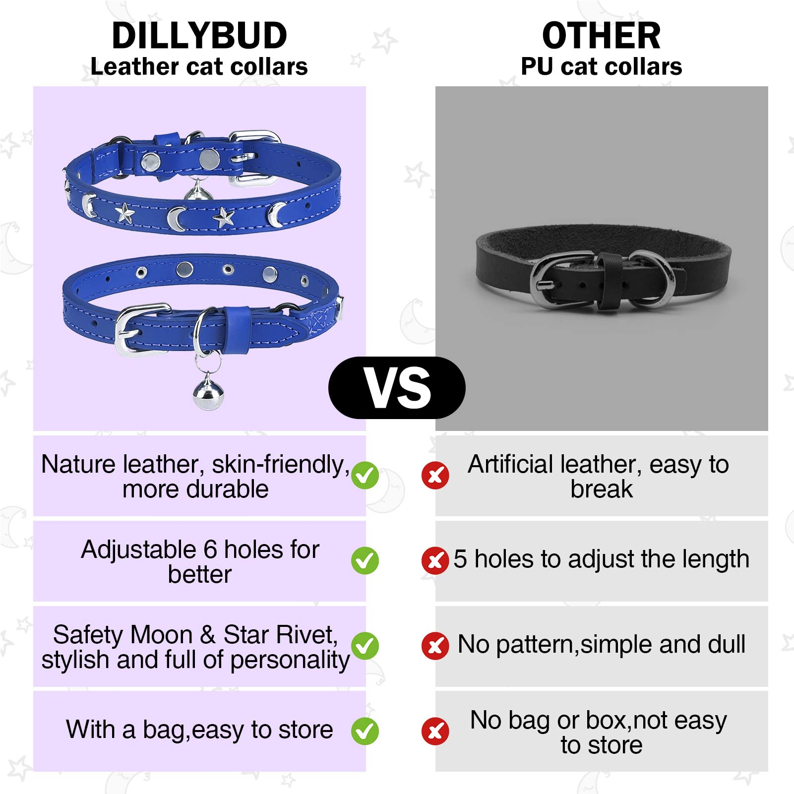 DILLYBUD adornos luna y estrella en el collar azul.