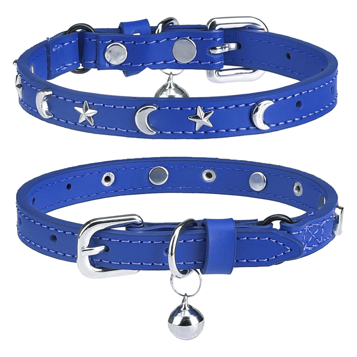 DILLYBUD collar de cuero azul para gatos, cómodo para uso diario.
