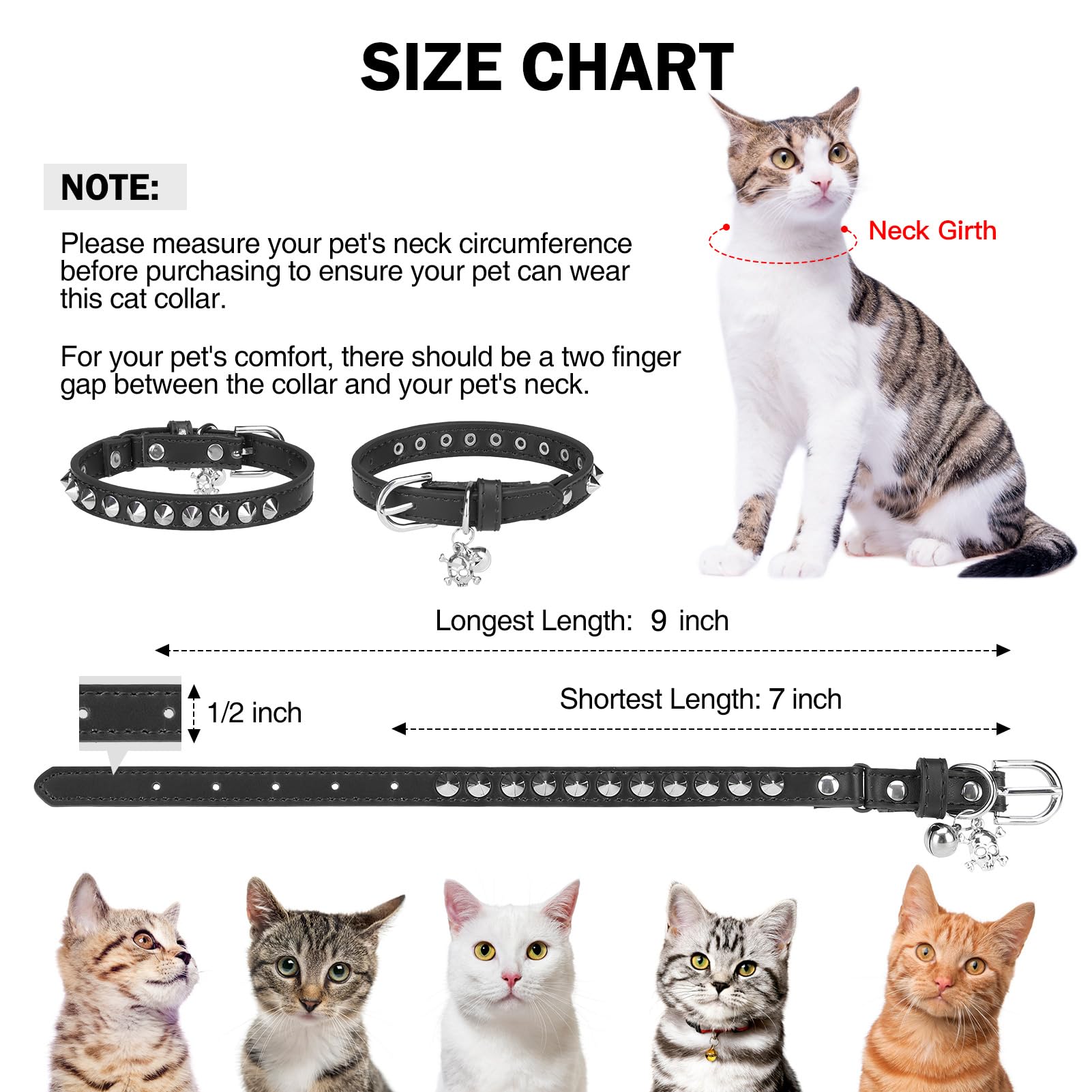 Collar DILLYBUD de cuero para gatos con remaches personalizables.