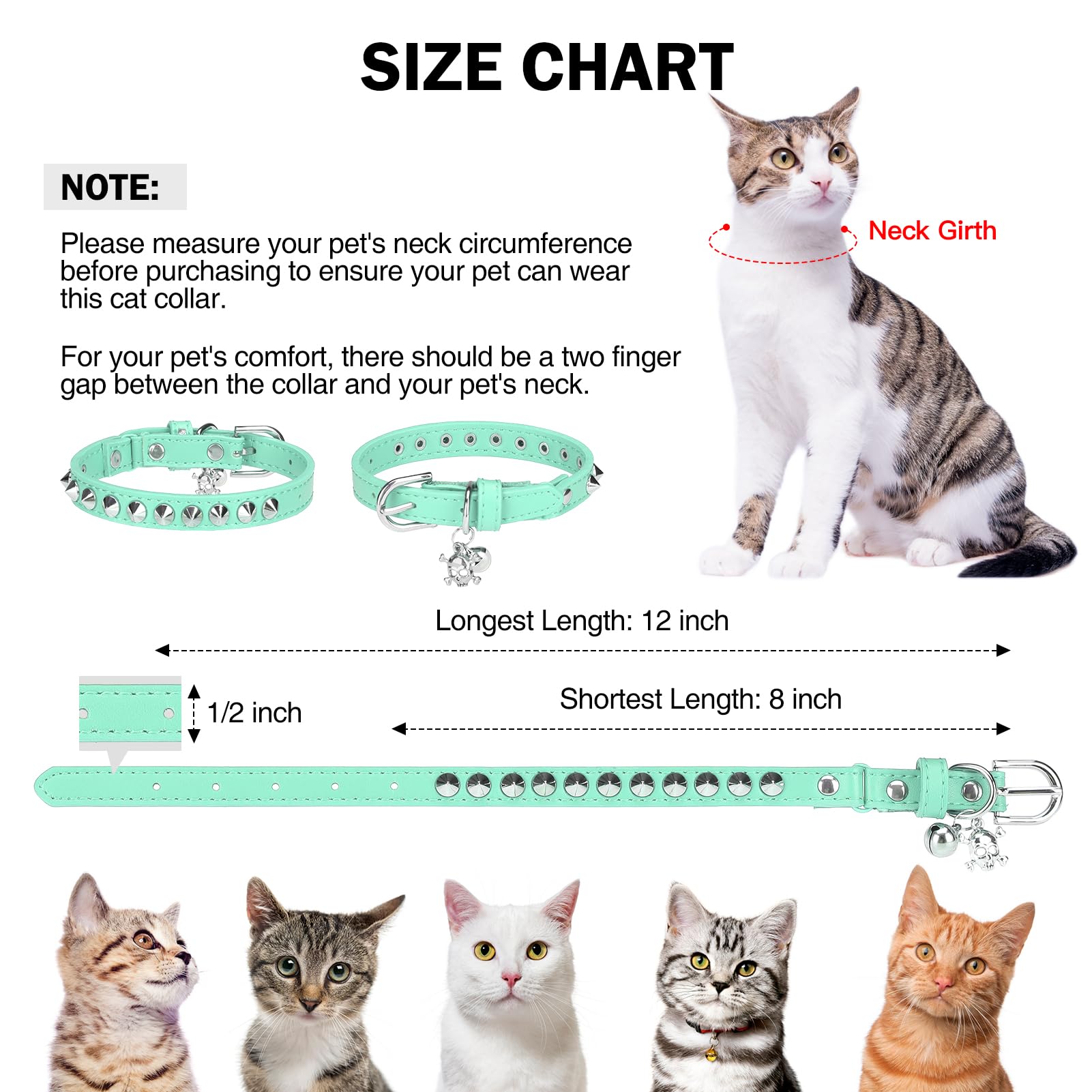 Collar ajustable 8-12 pulgadas de DILLYBUD para gatos pequeños.