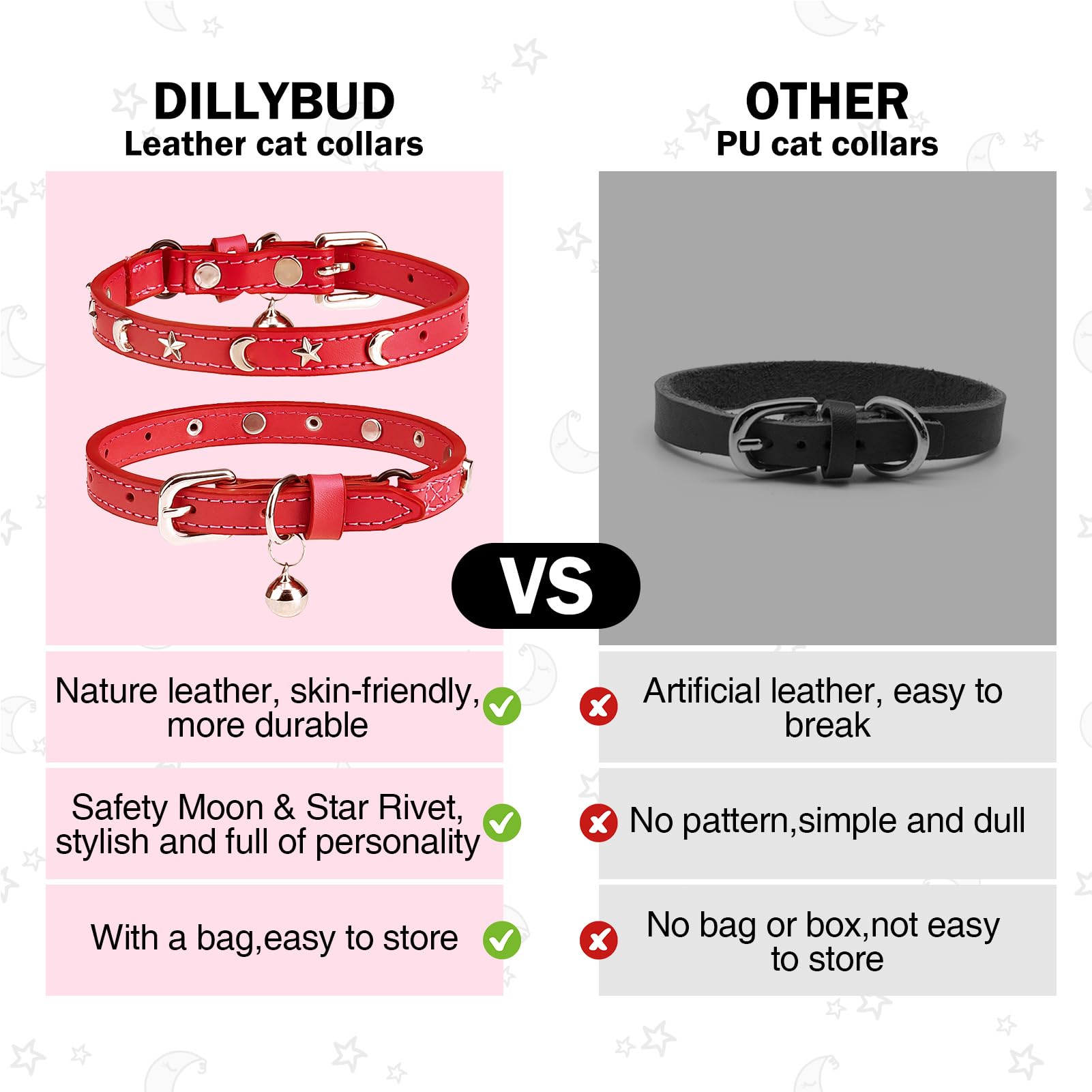 DILLYBUD collar gato ajustable 7-9 pulgadas, talla versátil para gatitos y gatos pequeños.