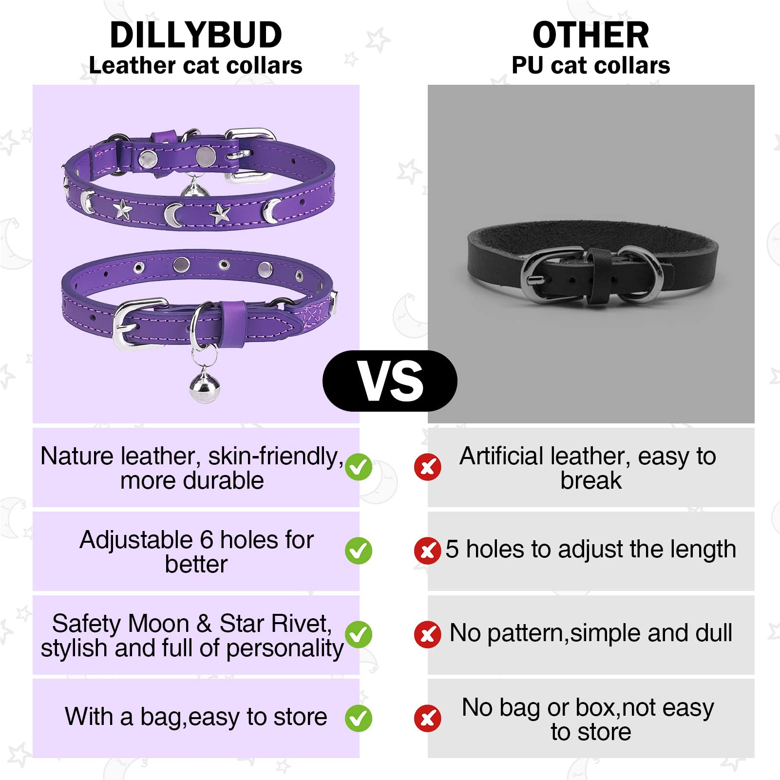 Collar ajustable de 8–12 pulgadas para gatos pequeños, DILLYBUD.