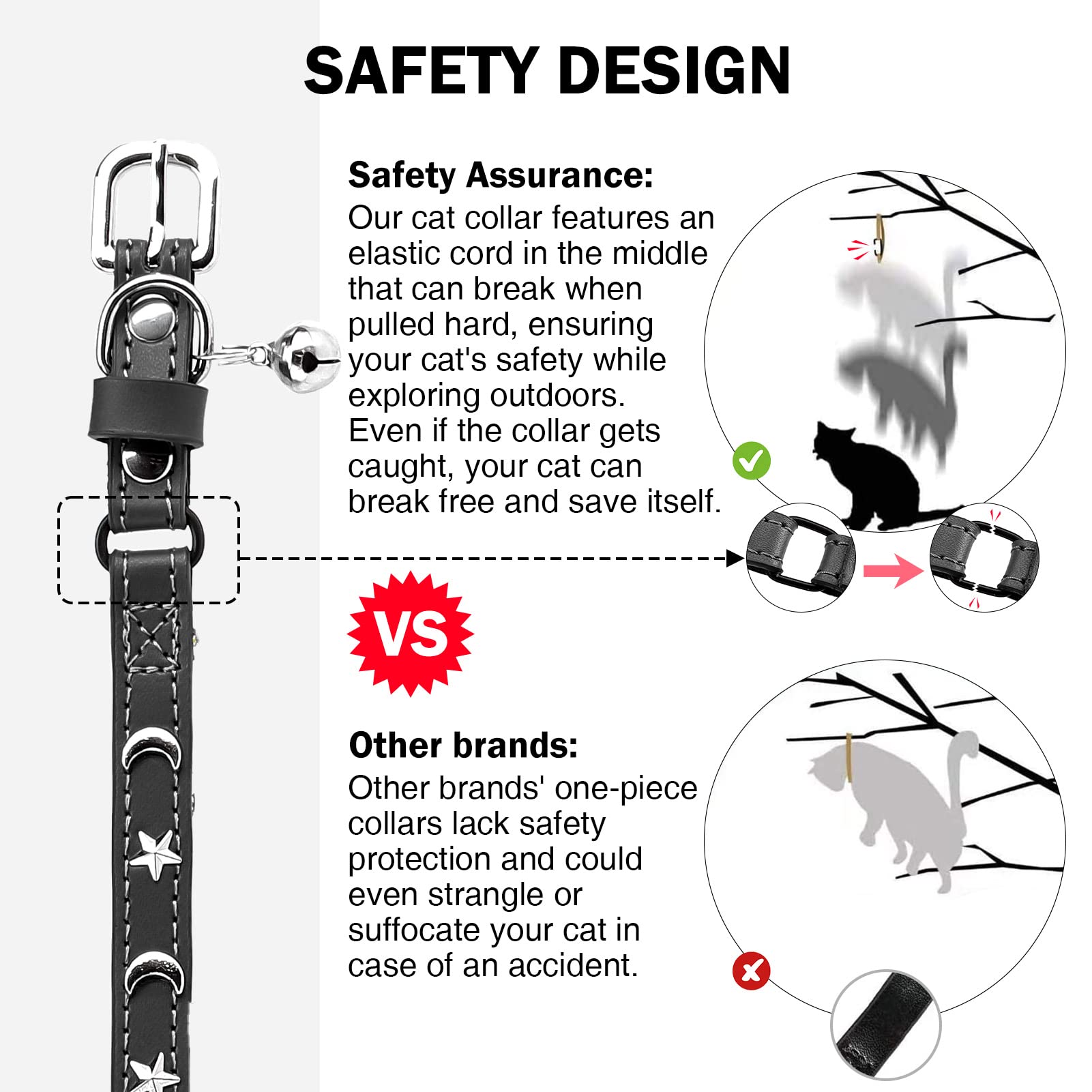Collar DILLYBUD con cierre elástico de seguridad para liberación ante tirones.