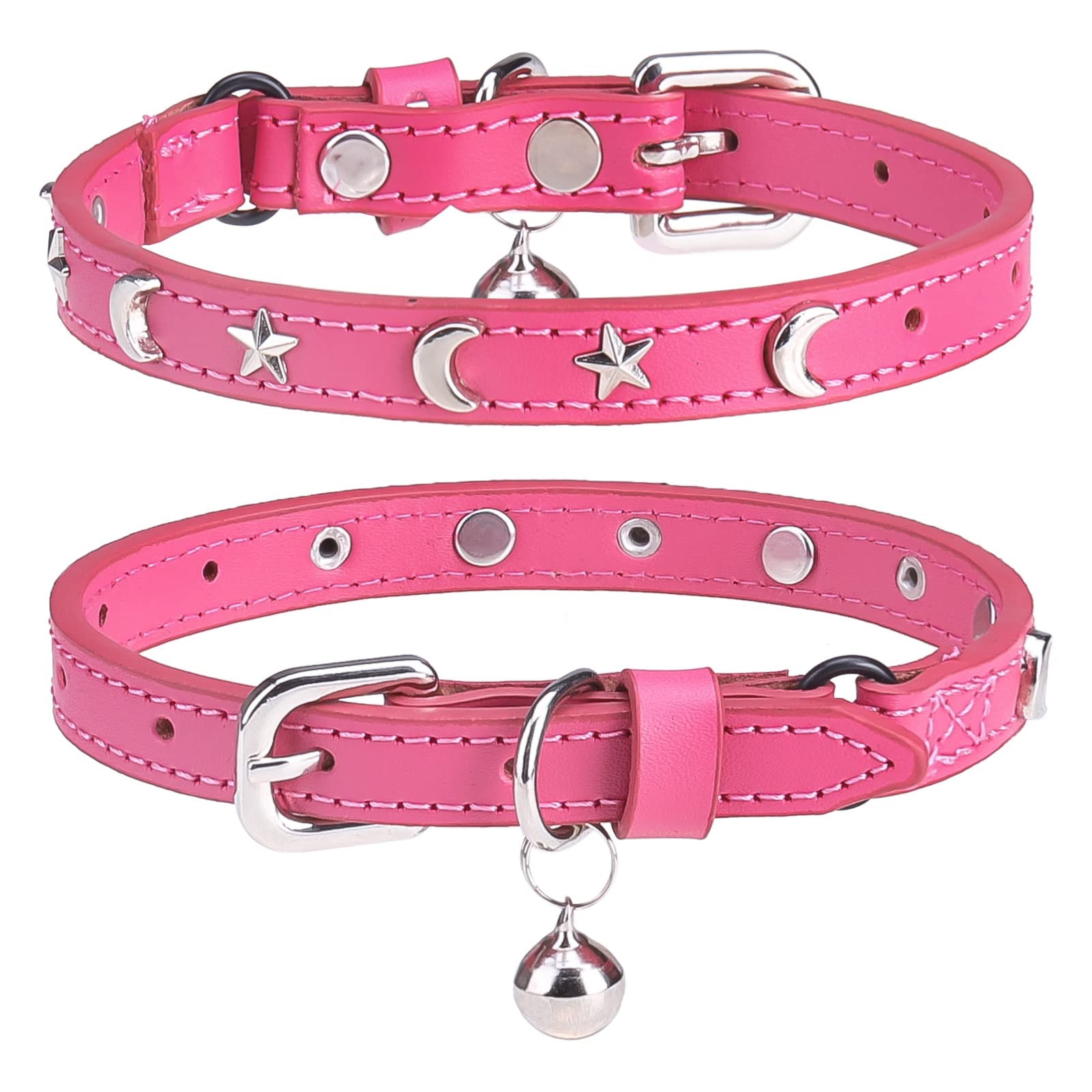 Collar DILLYBUD de cuero con campana rosa para ubicar al gato