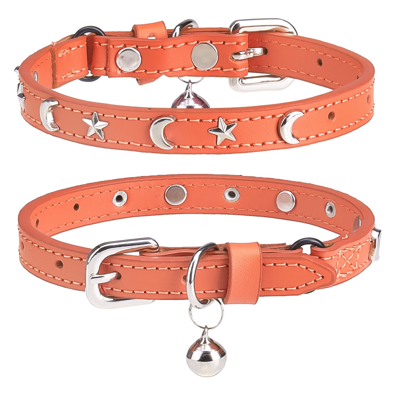 DILLYBUD collar de cuero naranja con campana para localizar al gato.