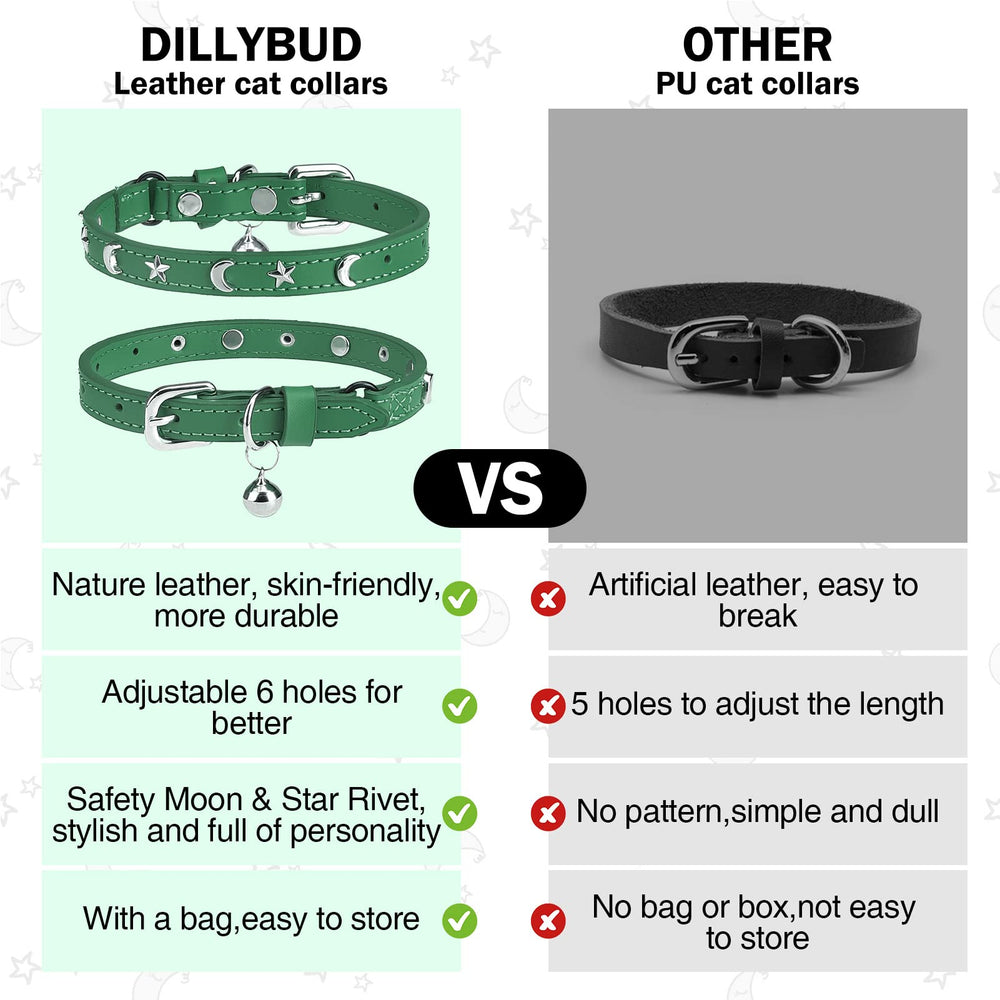DILLYBUD collar de cuero suave y cómodo para gatos.