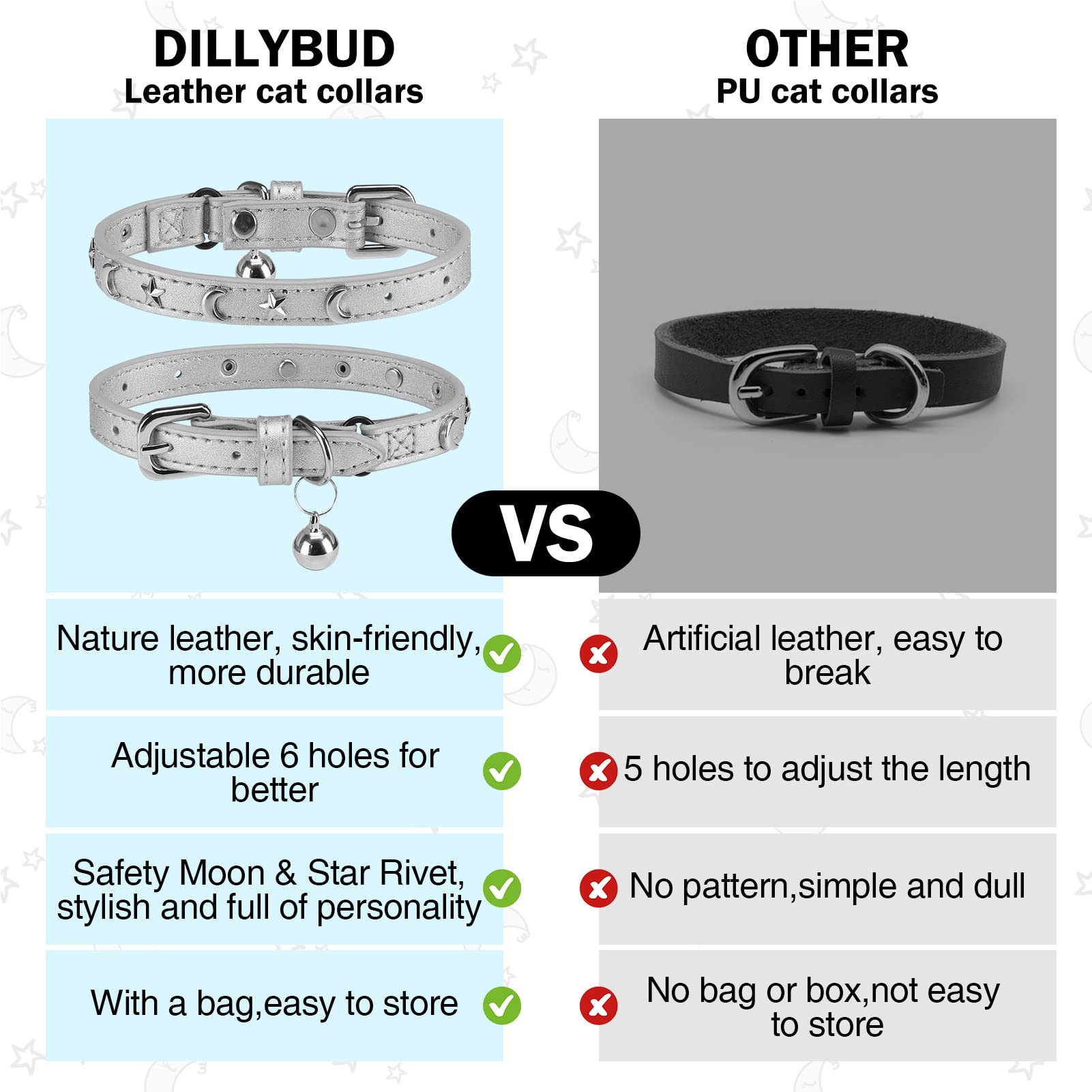 Collar de cuero suave DILLYBUD para cuello del gato