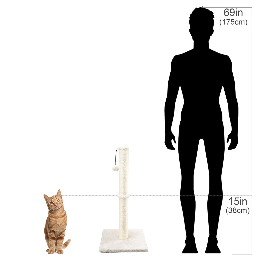 Dimaka gato estirándose en el poste, mostrando uso práctico.
