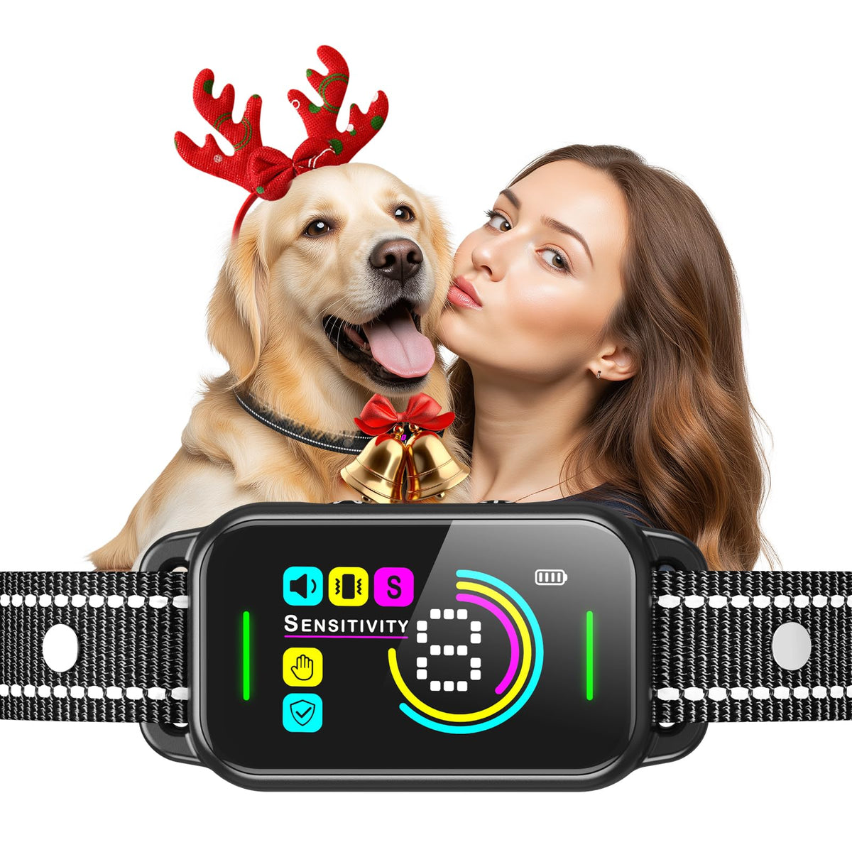DinJoo collar anti-ladrido con pantalla LED para entrenamiento rápido