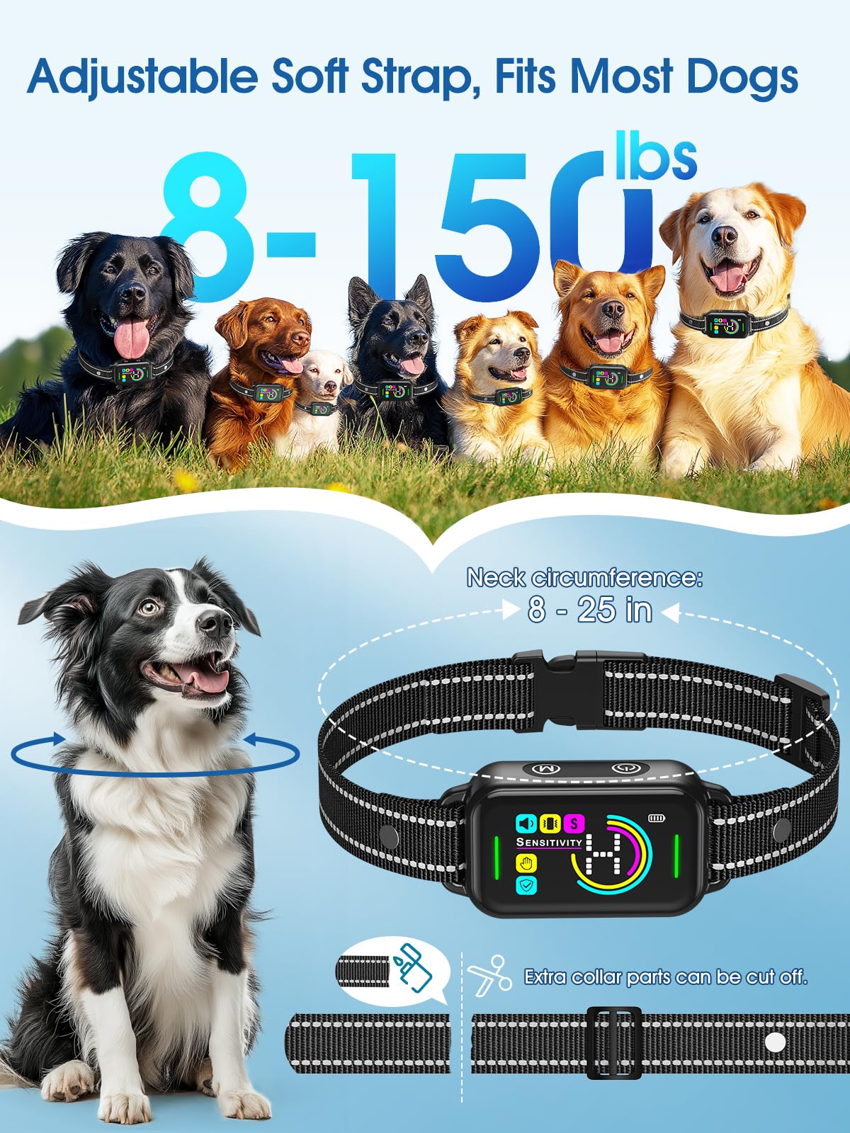 DINJOO collar anti ladridos – base de carga USB, carga rápida y larga duración.