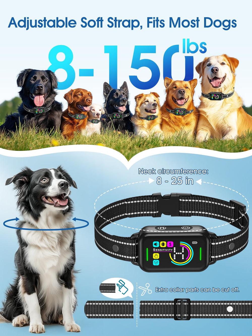 DINJOO collar anti ladridos – base de carga USB, carga rápida y larga duración.