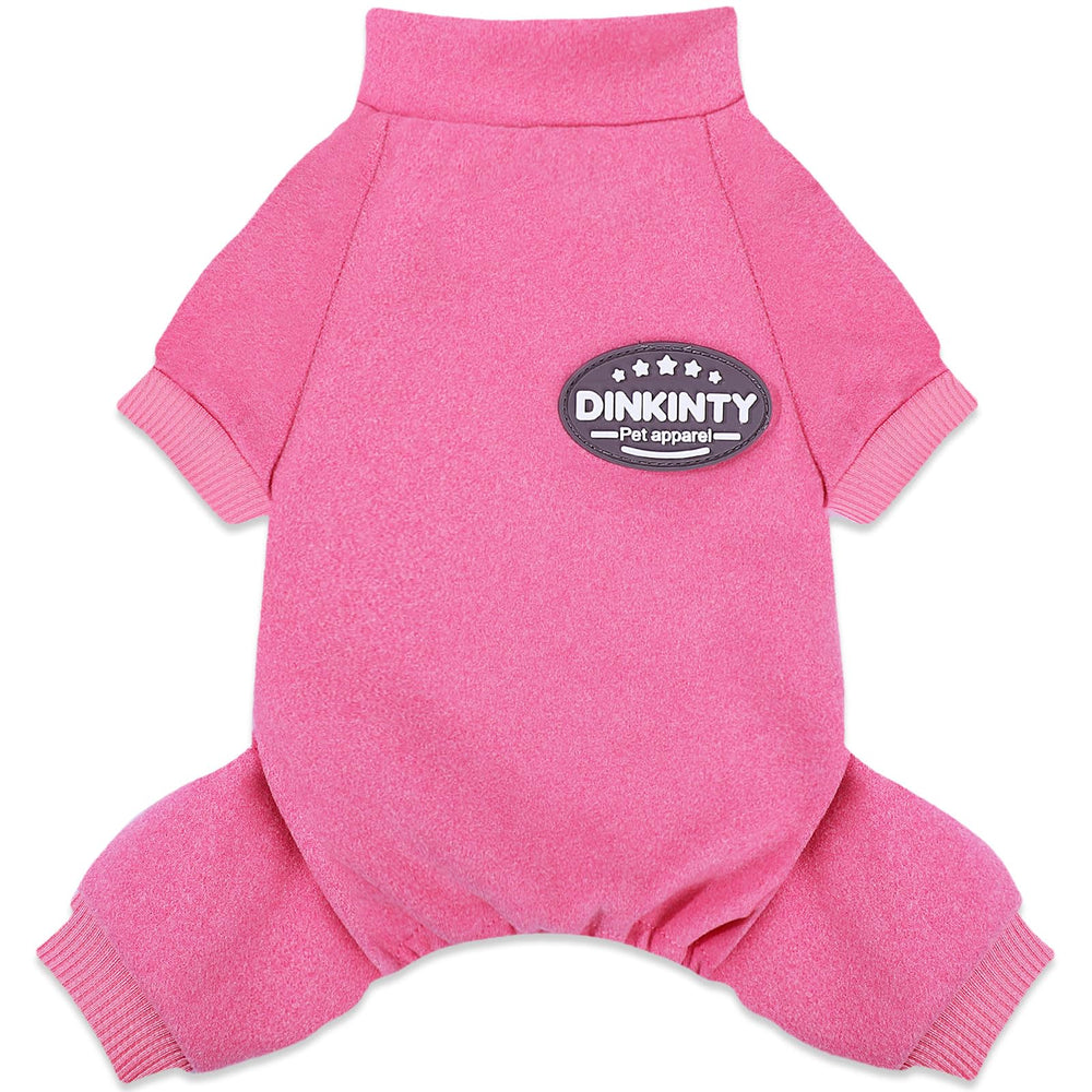 Pijama Dinkinty para perro rosa, vista frontal, ideal para paseos fríos.
