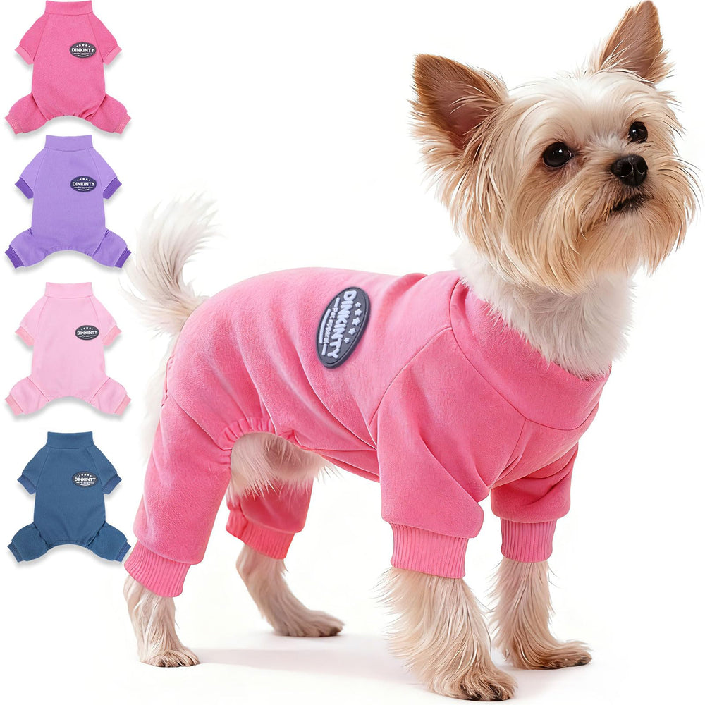 Dinkinty pijama perro rosa frente, mantiene a tu mascota cálida en paseos.