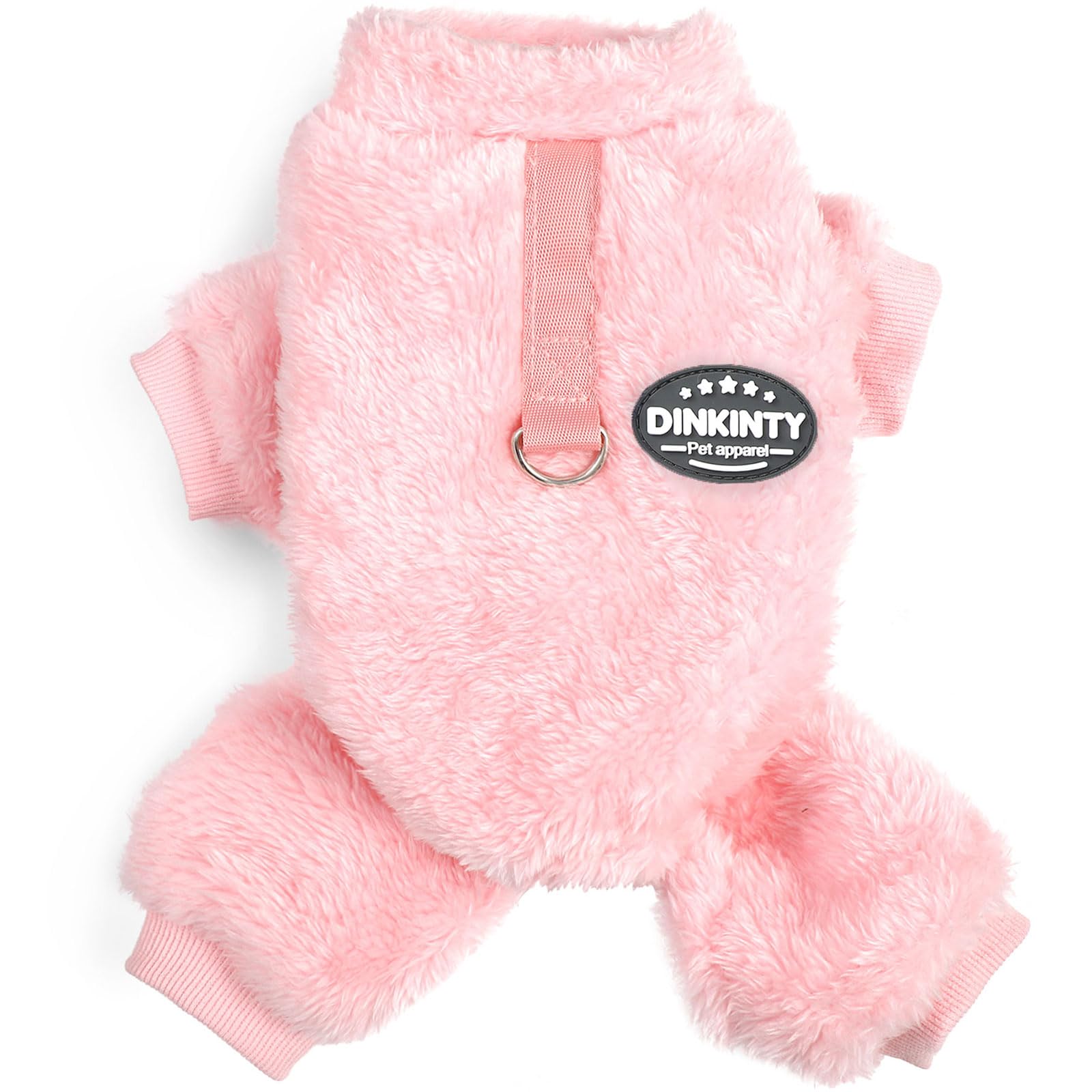 Pijama Dinkinty para perro rosa, vista frontal, cálido y cómodo.