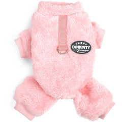 Pijama Dinkinty para perro rosa, vista frontal, cálido y cómodo.