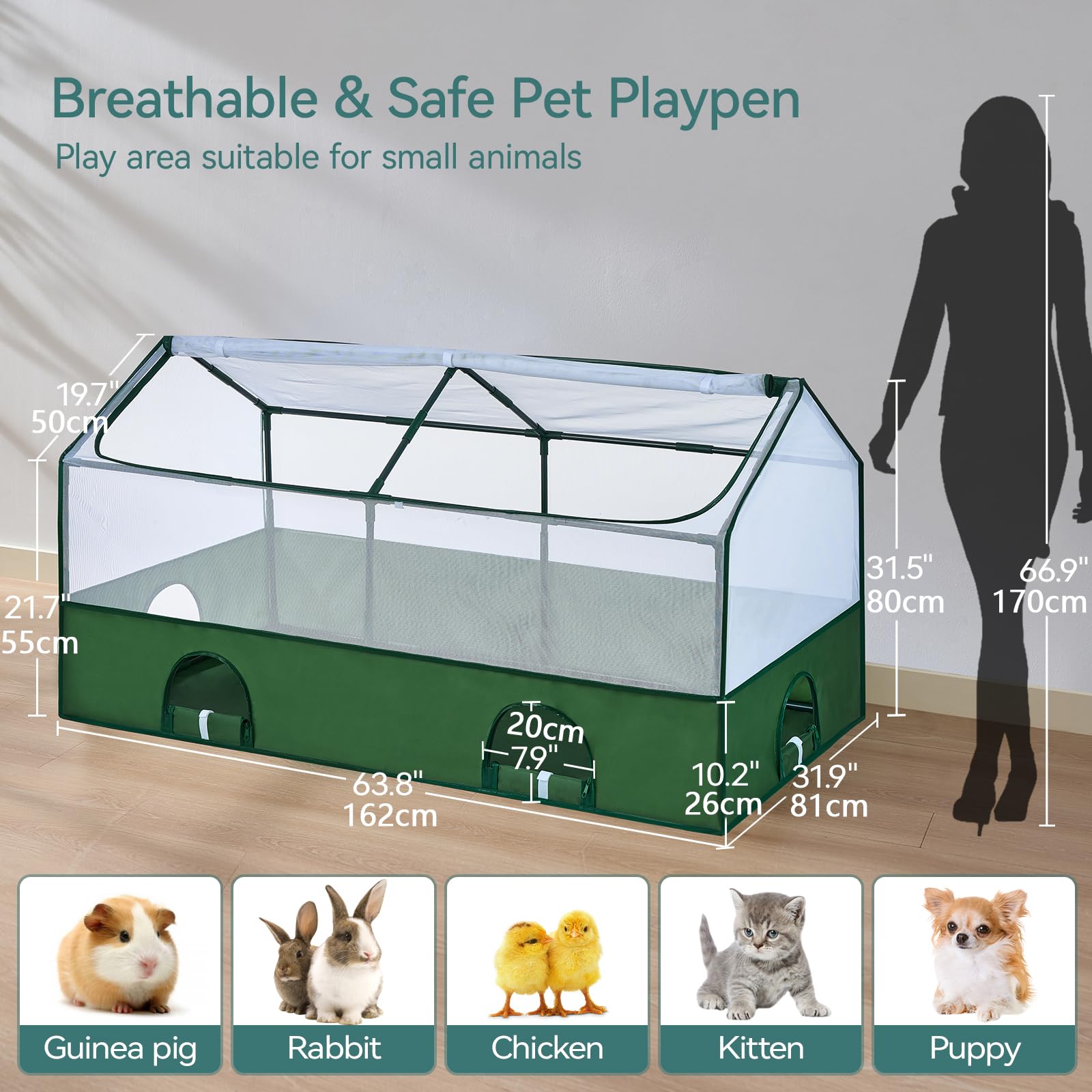 Dinmo Playpen con puertas arqueadas para varios animales y entradas múltiples
