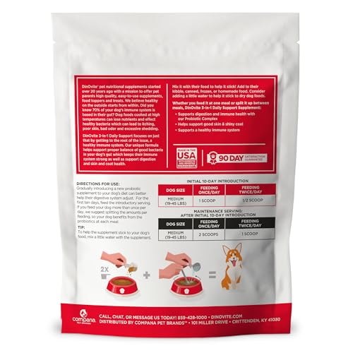Dinovite 3 en 1 Probiotico para perros: piel sana y manto brillante.