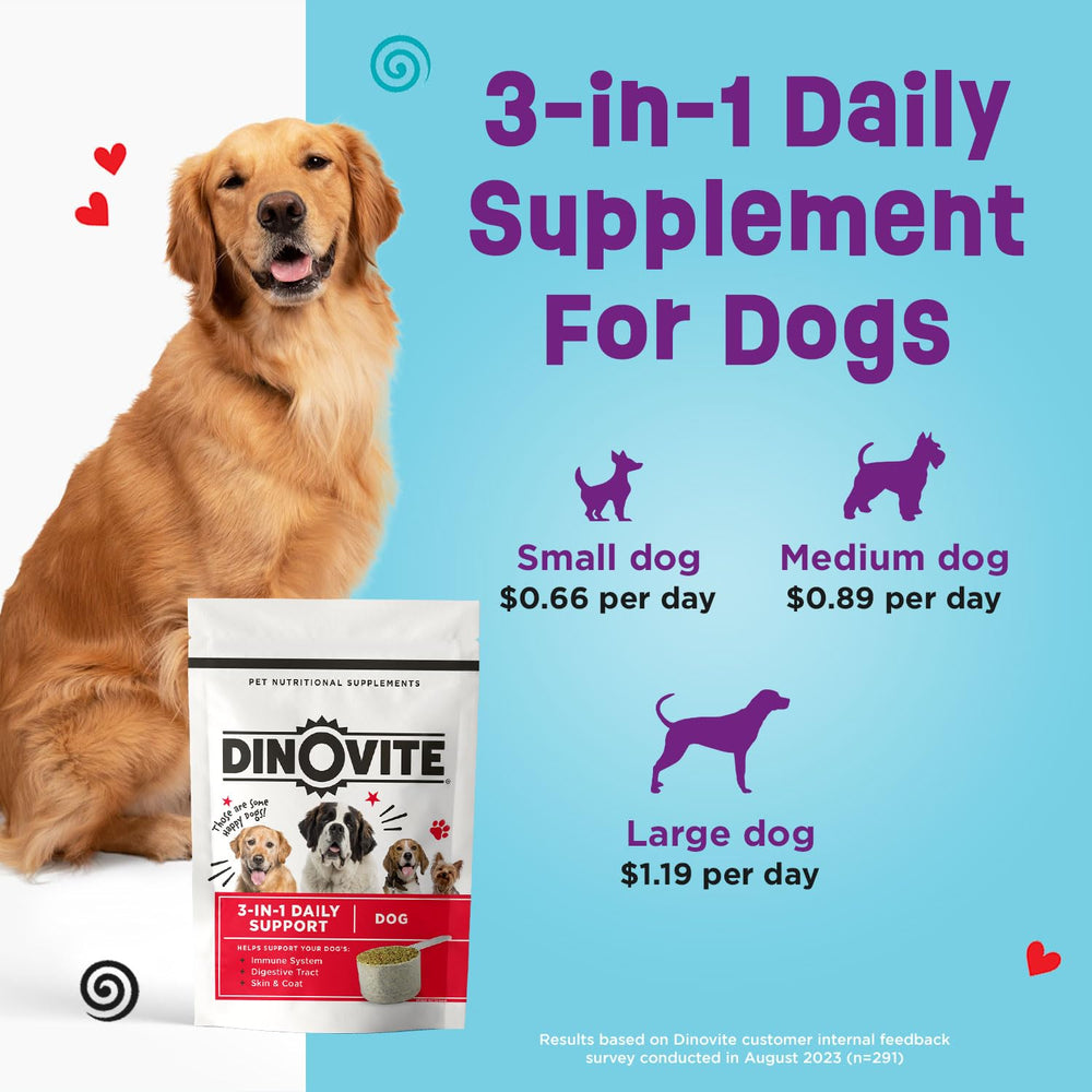 Dinovite 3 en 1 Probiotico para perros pequenos, aceite de salmon para pelaje brillante.
